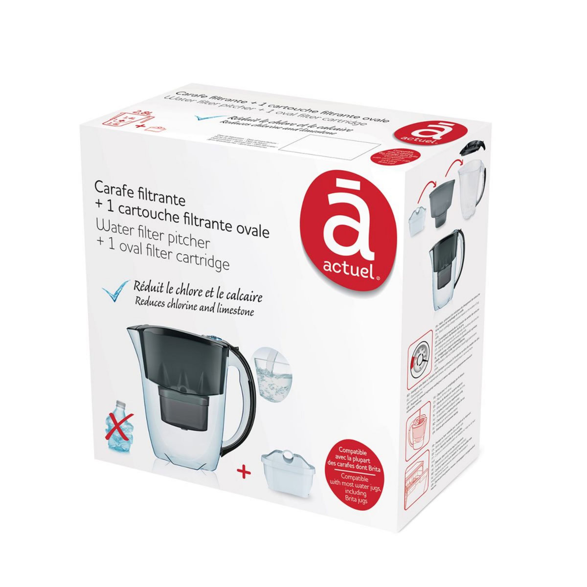 ACTUEL Carafe 2,8 litres noir avec 1 cartouche filtrante