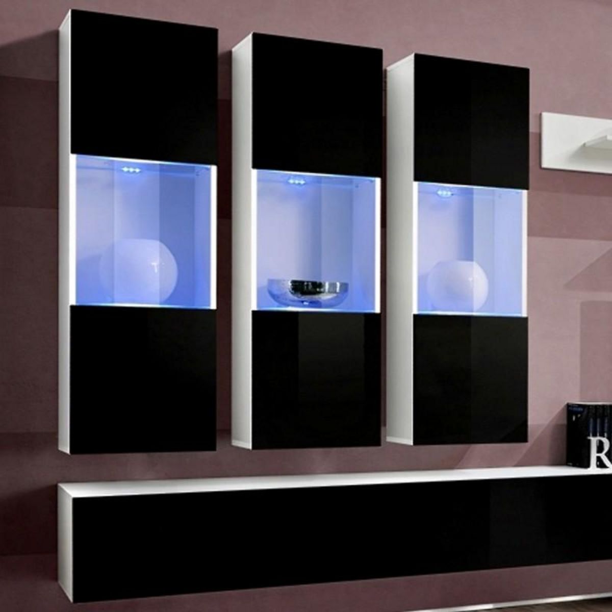 Paris Prix Meuble TV Mural Design  Fly II  320cm Noir & Blanc