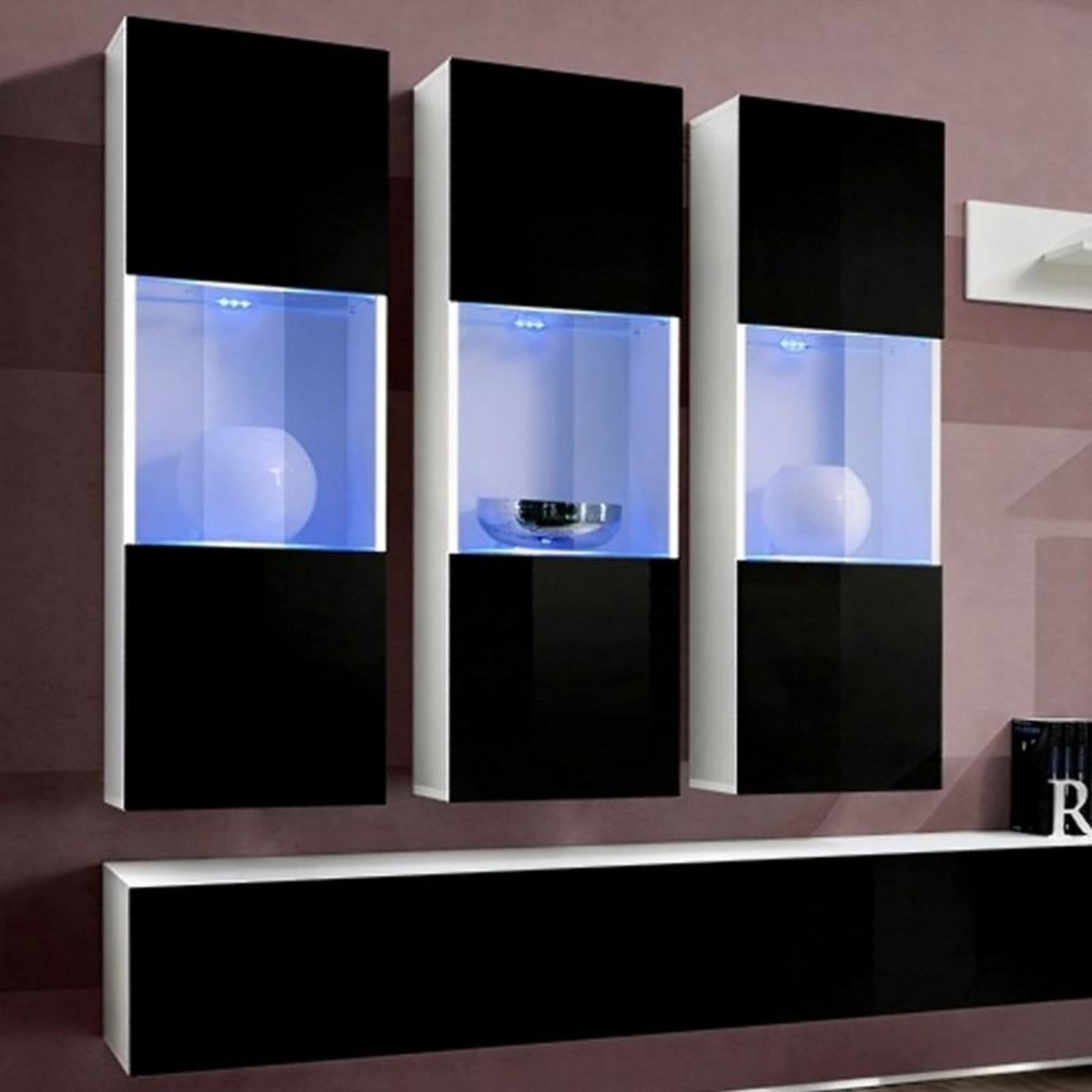 Paris Prix Meuble TV Mural Design  Fly II  320cm Noir & Blanc
