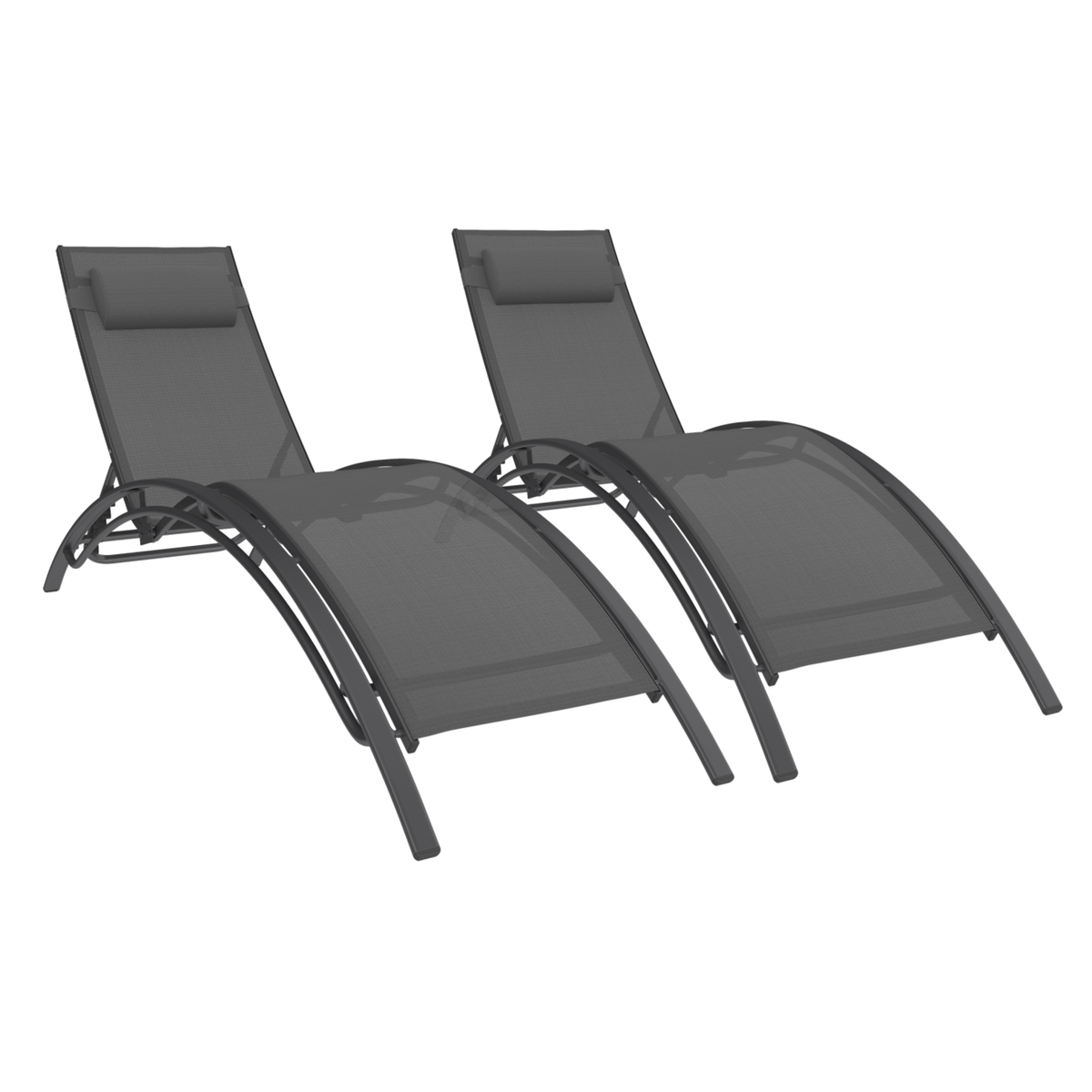 ID MARKET Lot de 2 transats de jardin inclinables en acier HAVANE toile grise avec coussin