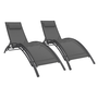 Voir la diapositive 1 : ID MARKET Lot de 2 transats de jardin inclinables en acier HAVANE toile grise avec coussin
