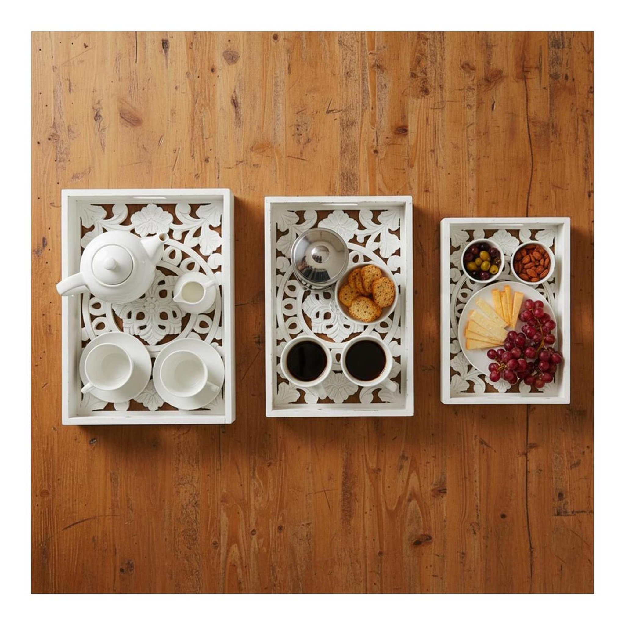 Voir la diapositive 2 : Paris Prix Lot de 3 plateaux de service  oriental  62cm blanc