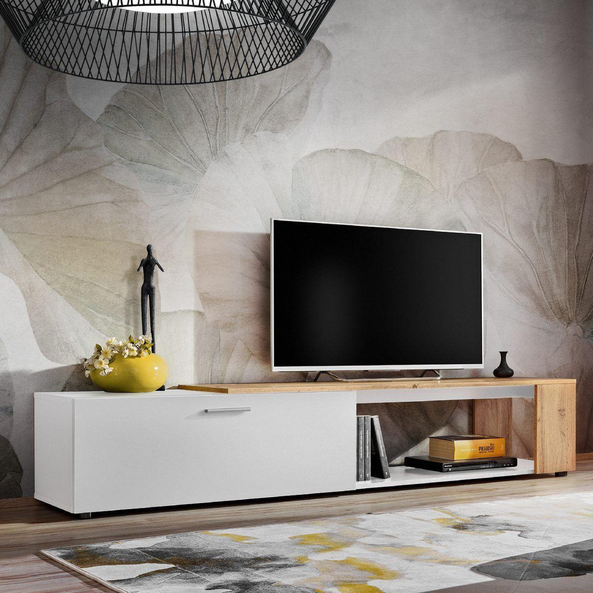 Voir la diapositive 1 : Paris Prix Meuble tv design  rtv maze ii  200cm blanc & naturel