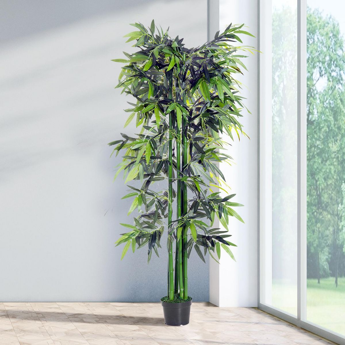 OUTSUNNY Bambou artificiel XXL 1,80H m 1105 feuilles denses réalistes pot inclus noir vert