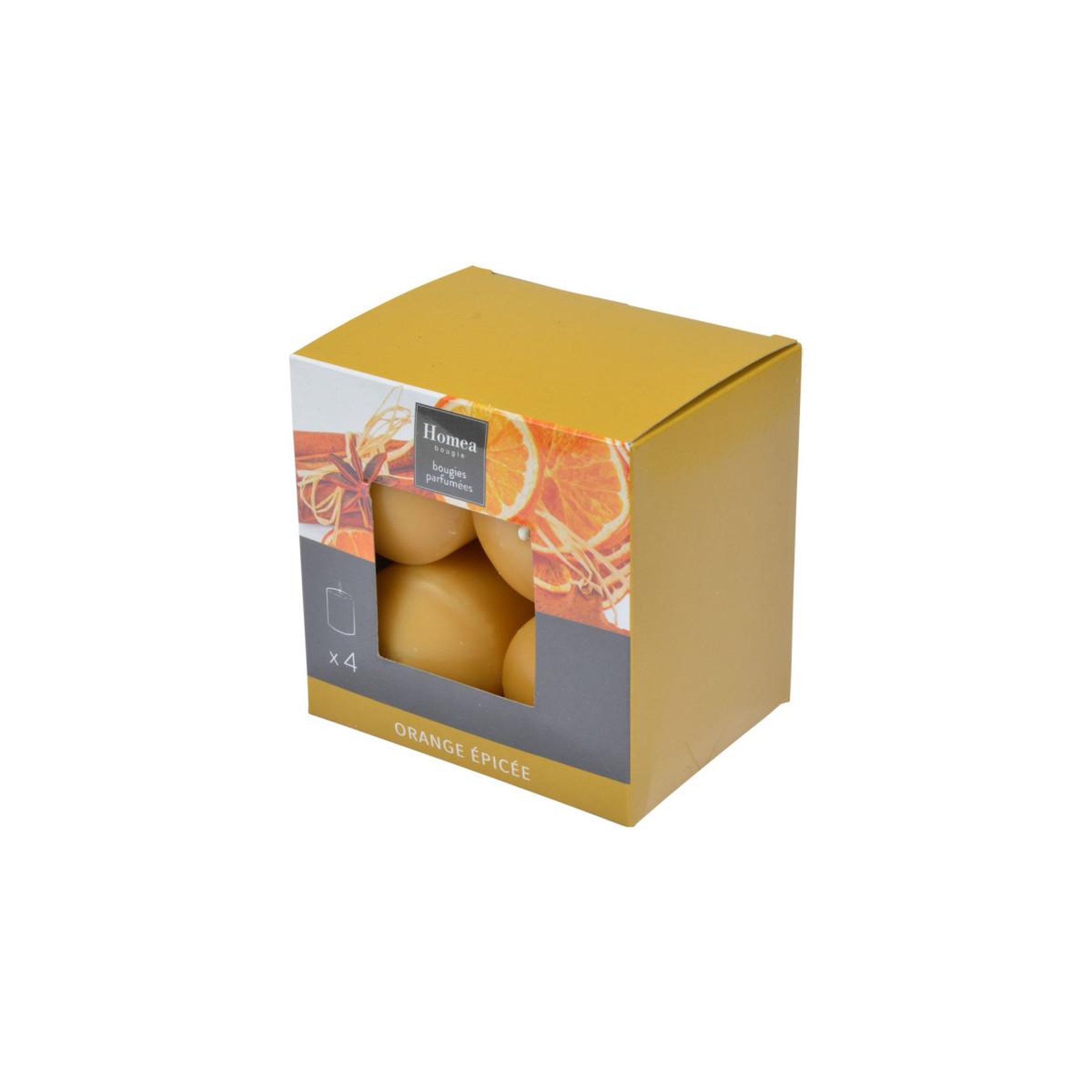 Voir la diapositive 3 : HOMEA Lot de 4 bougies pilier  essentiel ii  6cm orange epicée