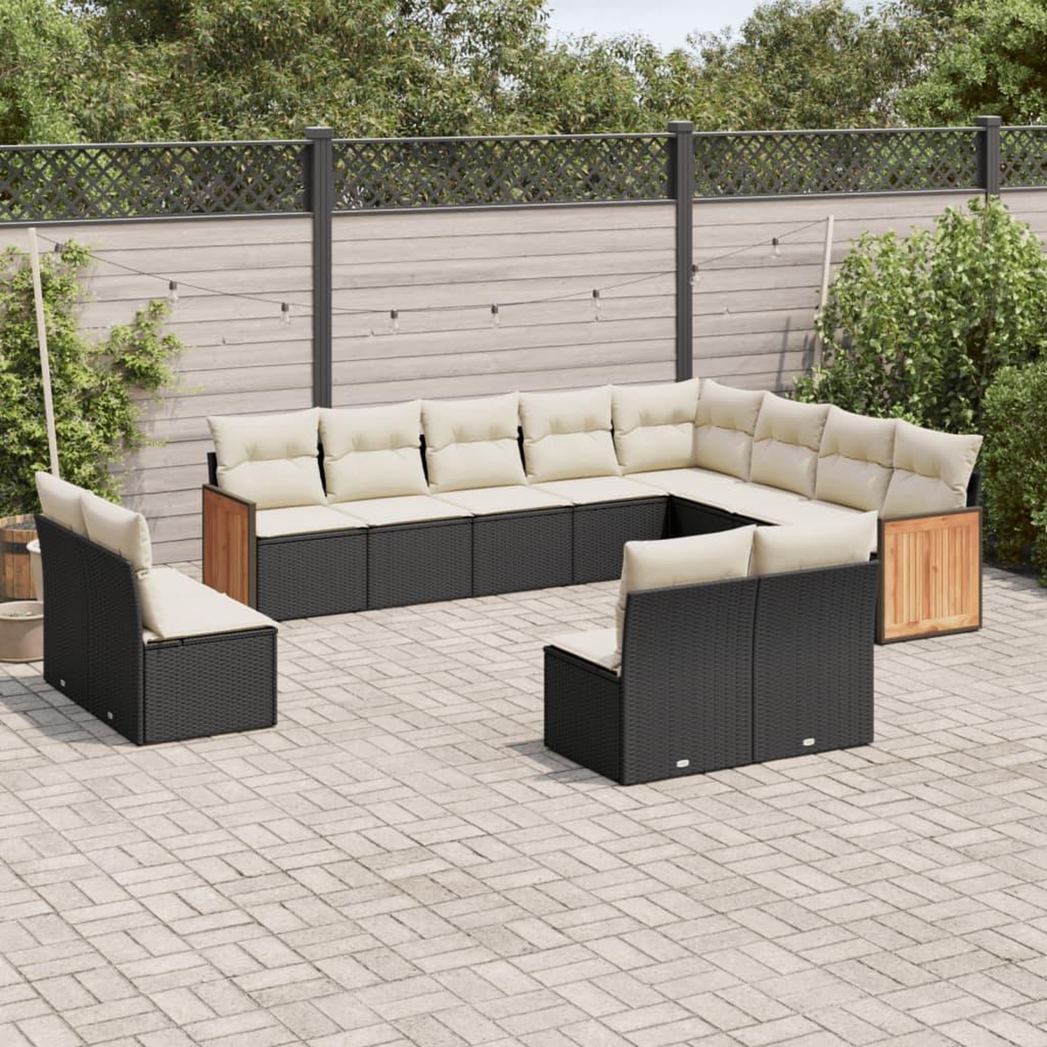 VIDAXL Salon de jardin 12 pcs avec coussins noir resine tressee
