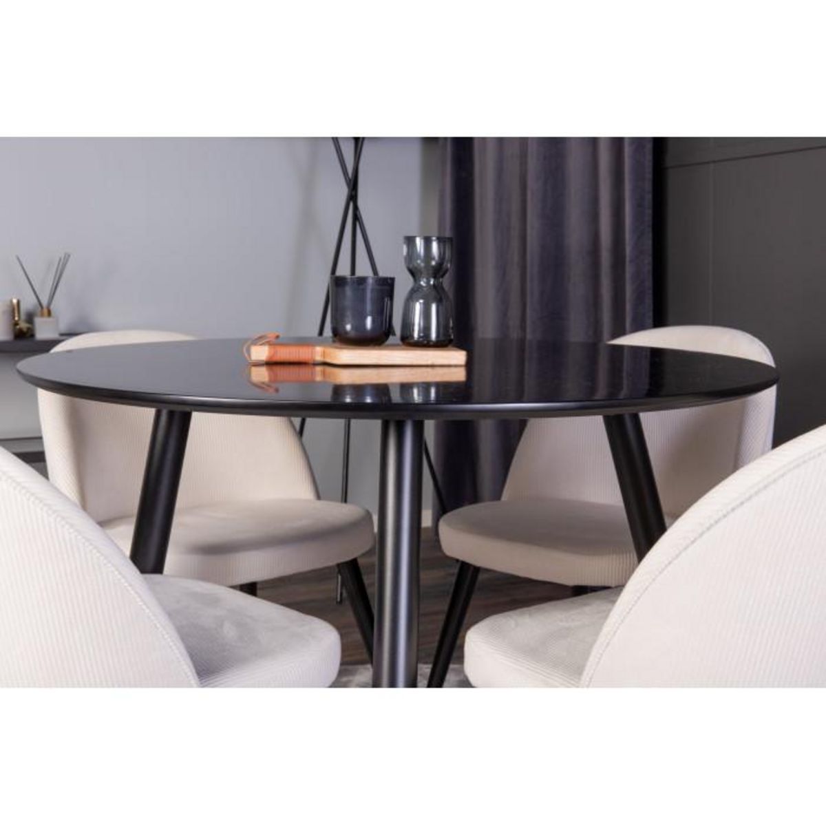 Paris Prix Ensemble Table à Manger & 4 Chaises  Plaza I & Velvet  100cm Noir & Crème