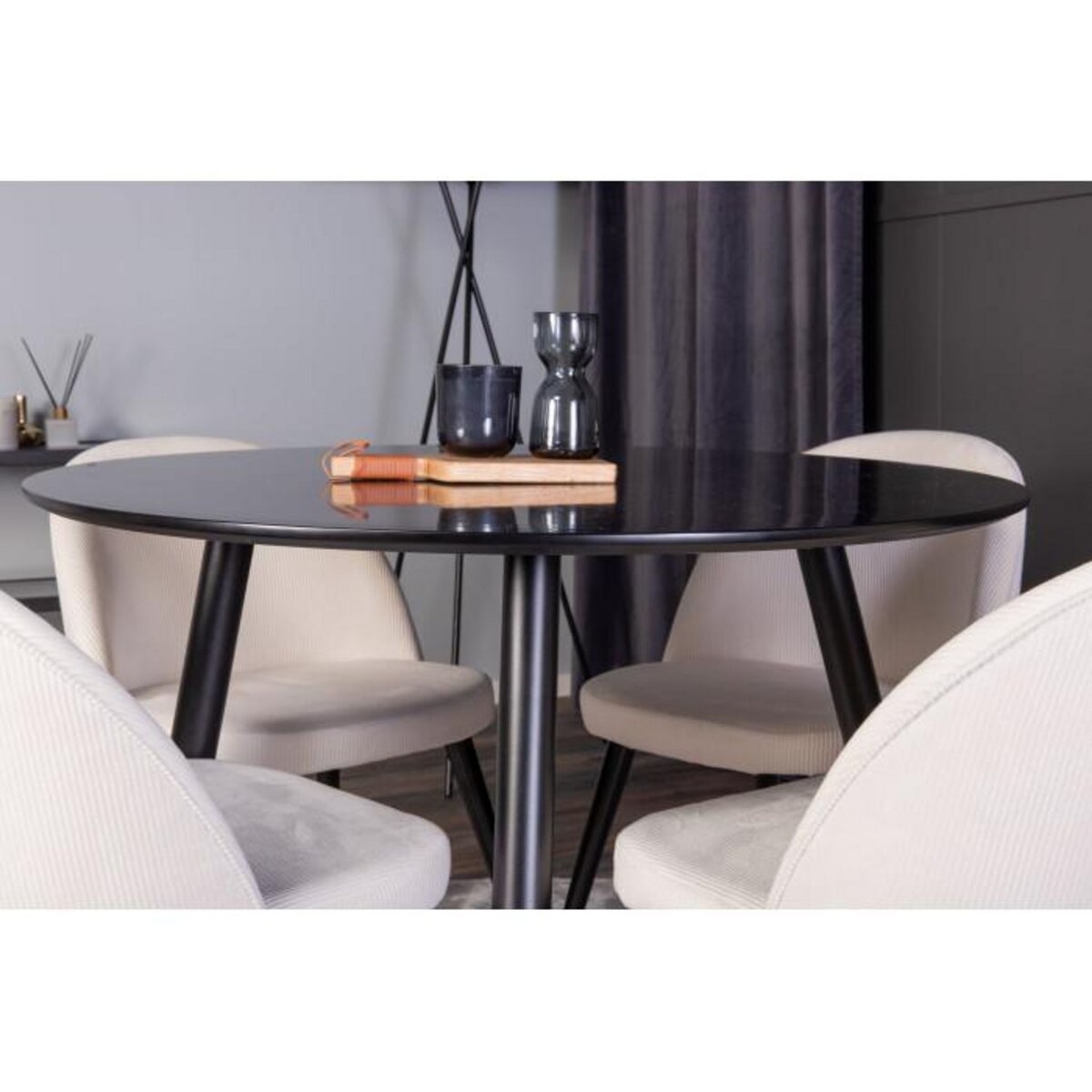 Paris Prix Ensemble Table à Manger & 4 Chaises  Plaza I & Velvet  100cm Noir & Crème