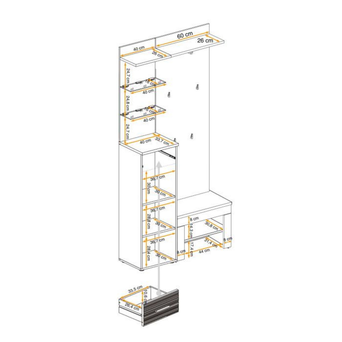 Paris Prix Ensemble Dressing  Gustavo I  200cm Naturel & Blanc