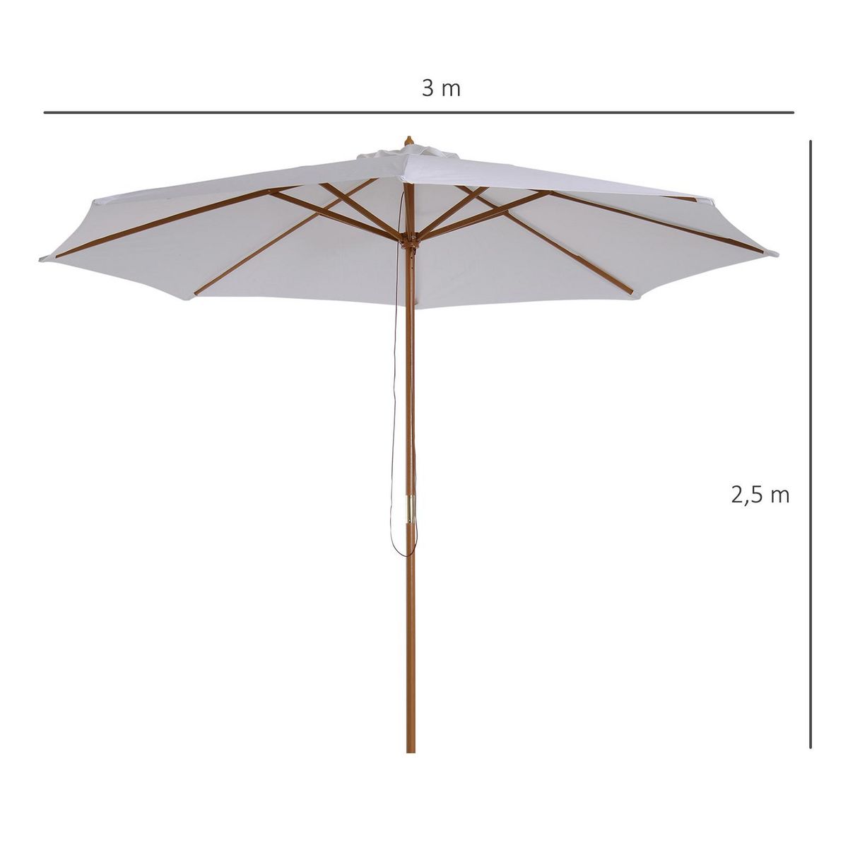 HOMCOM Parasol droit en bois polyester haute densité protection solaire Ø 3 x 2,5 m crème