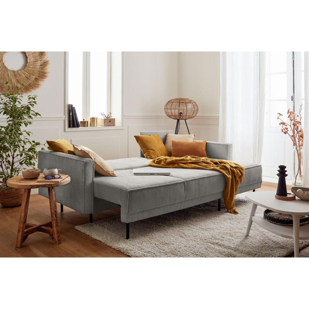 LISA DESIGN Charlie - canapé d'angle réversible - 4 places - convertible avec coffre - en velours côtelé