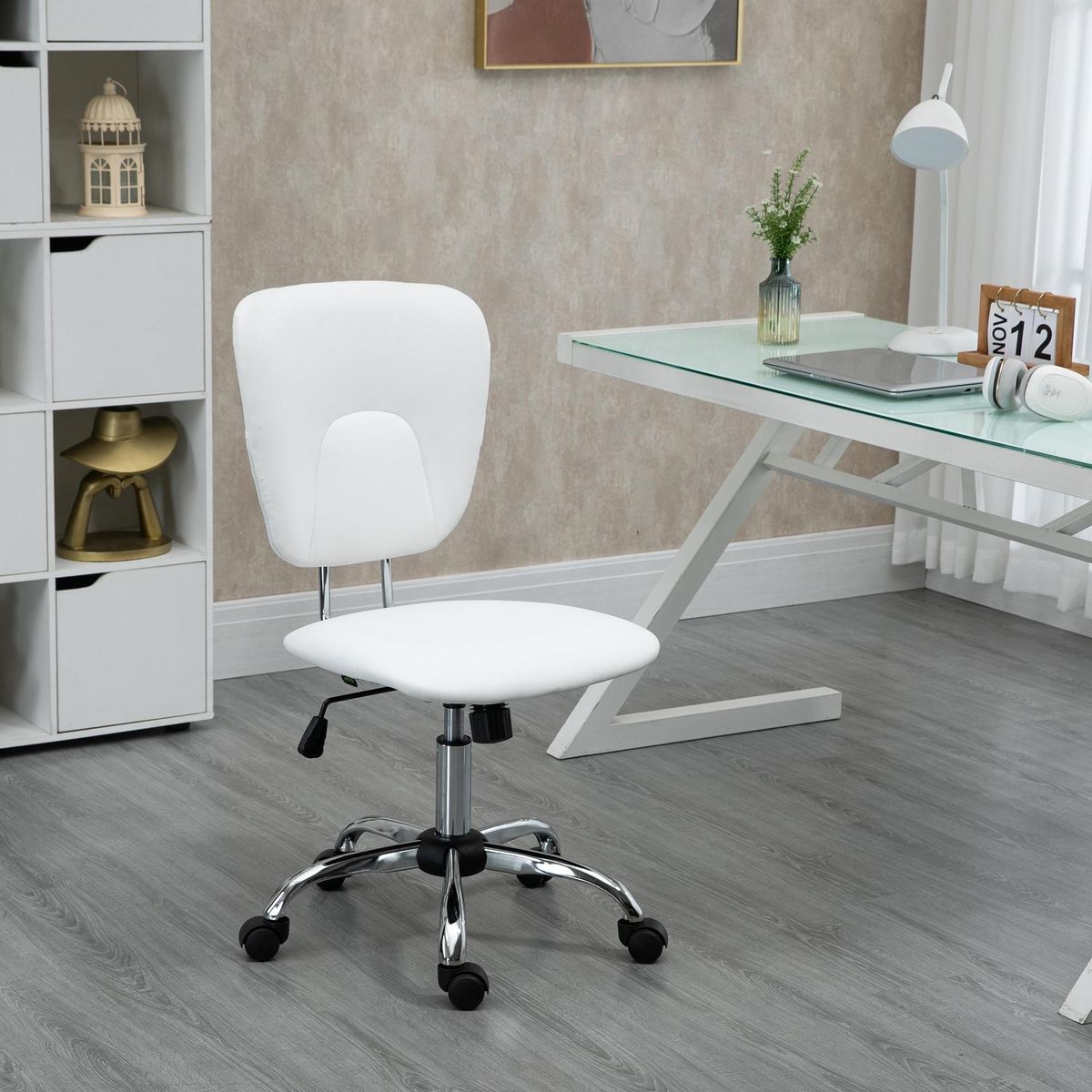 VINSETTO Chaise de bureau visiteur design - hauteur réglable, fonction bascule verrouillable - acier chromé synthétique blanc