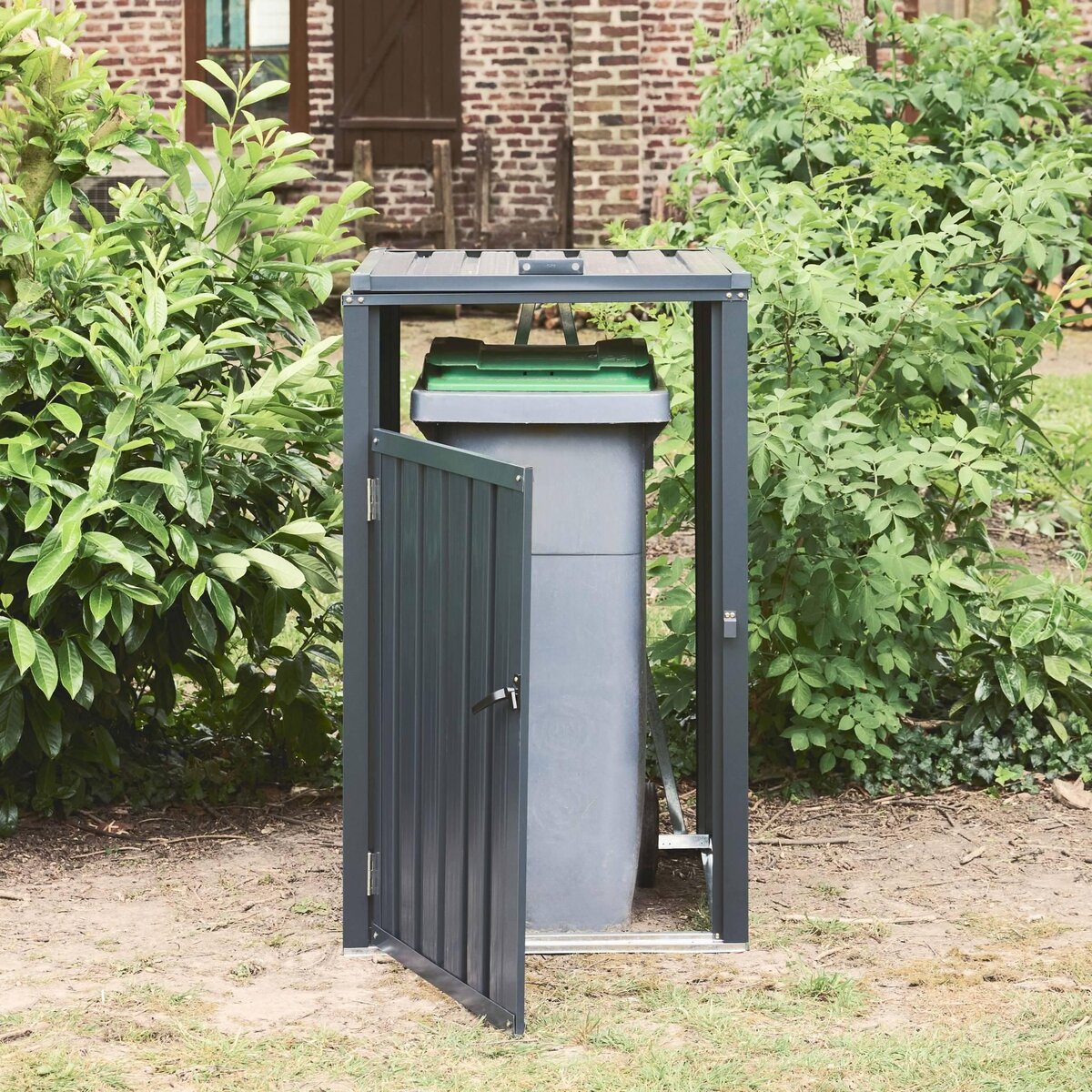 SWEEEK Cache poubelle gris en acier galvanisé - Déclinaison en 3 dimensions