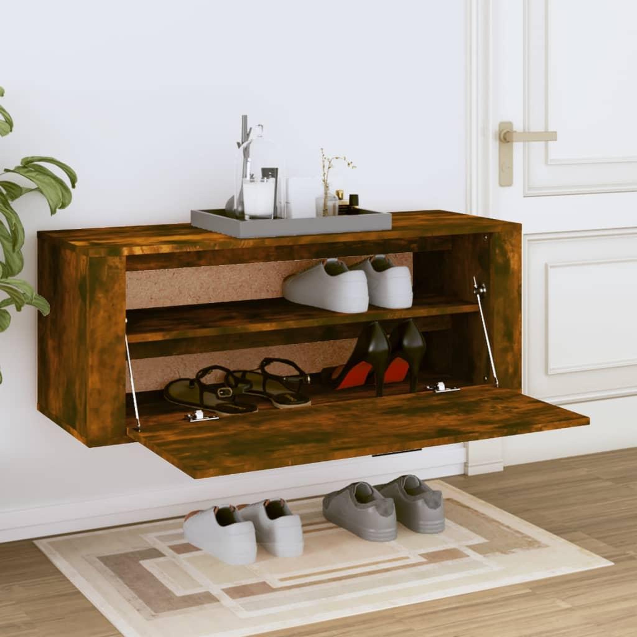 Voir la diapositive 3 : VIDAXL Armoire a chaussures murale Chene fume 100x35x38 cm