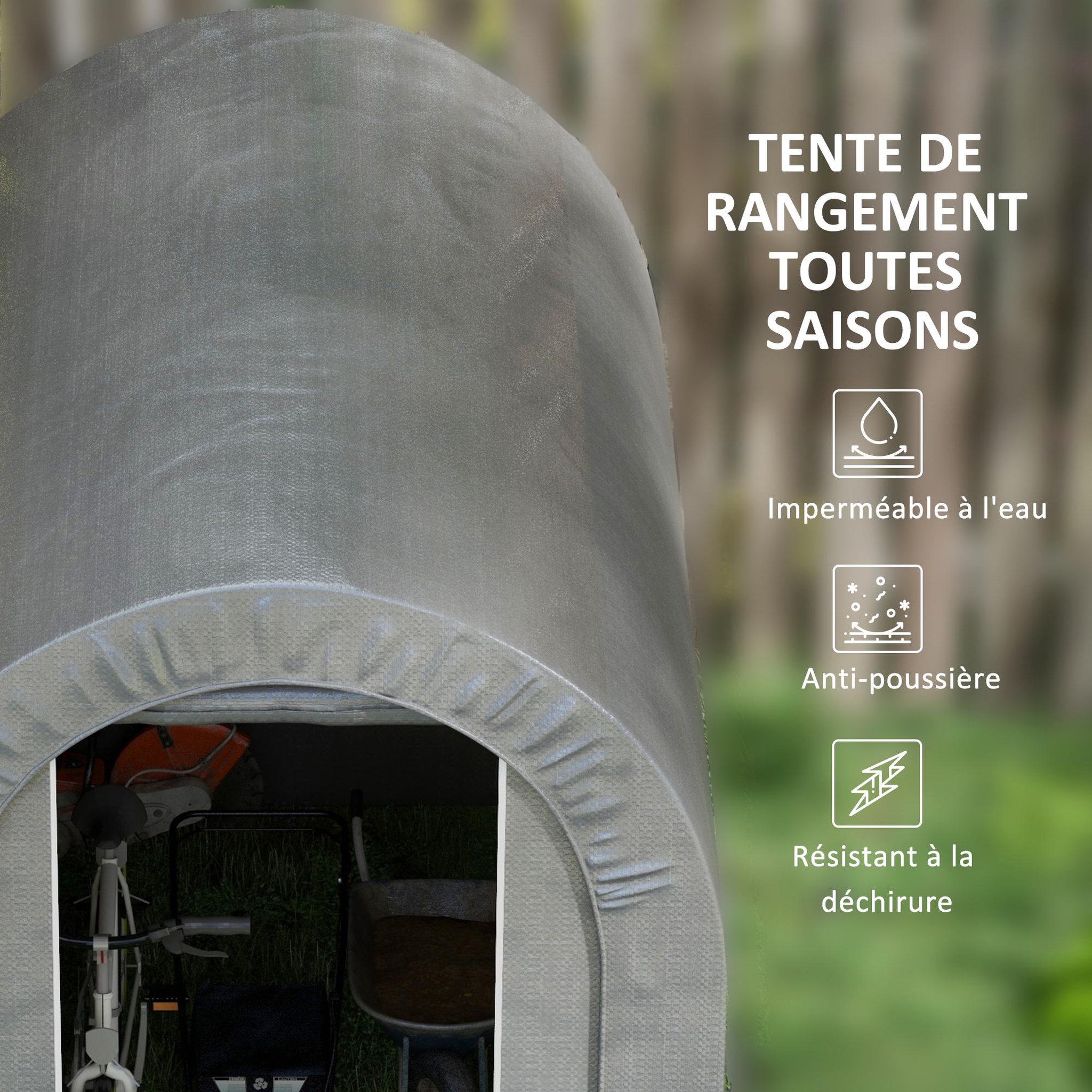 Voir la diapositive 6 : OUTSUNNY Abri de jardin rangement extérieur dim. 239L x 159l x 190H cm - porte zippée - acier galvanisé PE gris