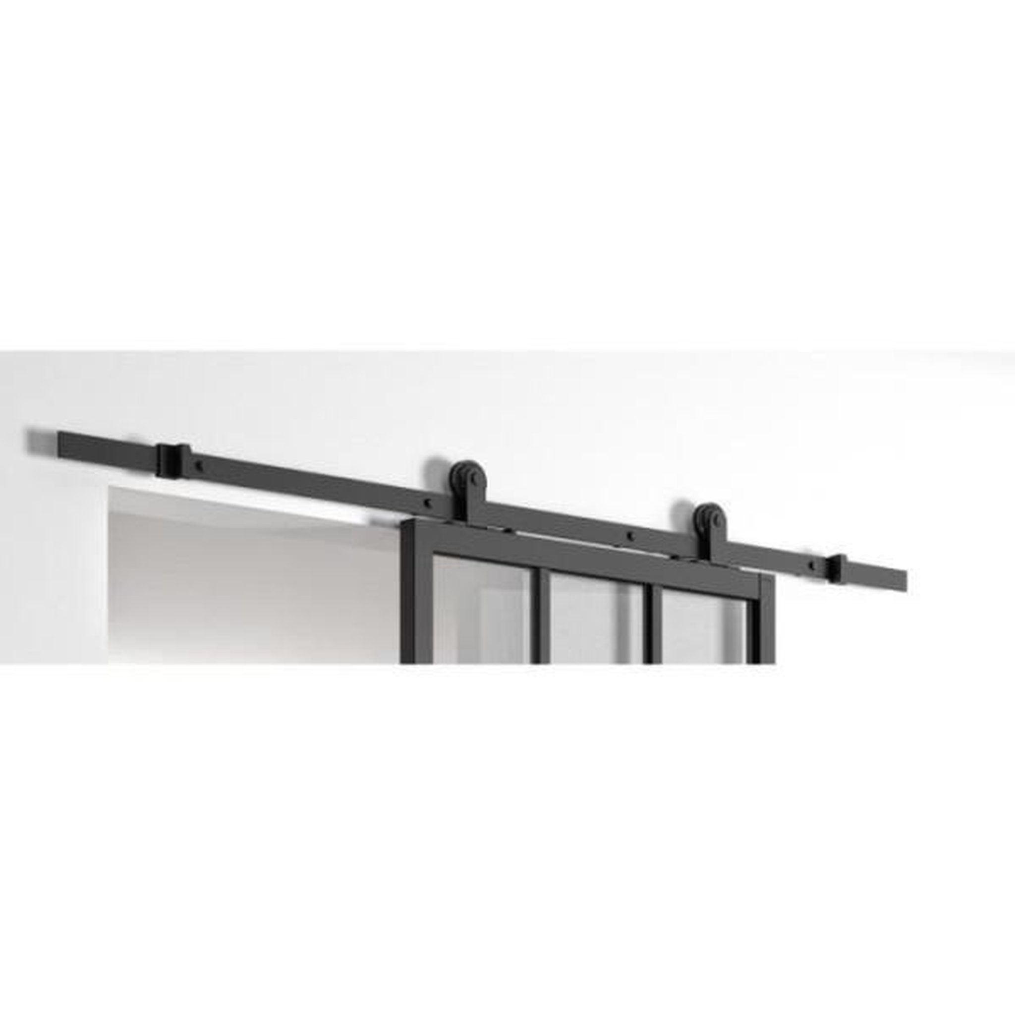 Voir la diapositive 2 : OPTIMUM Optimum kit porte coulissante atelier noir + rail apparent - 204 x 83 cm - verre transparent