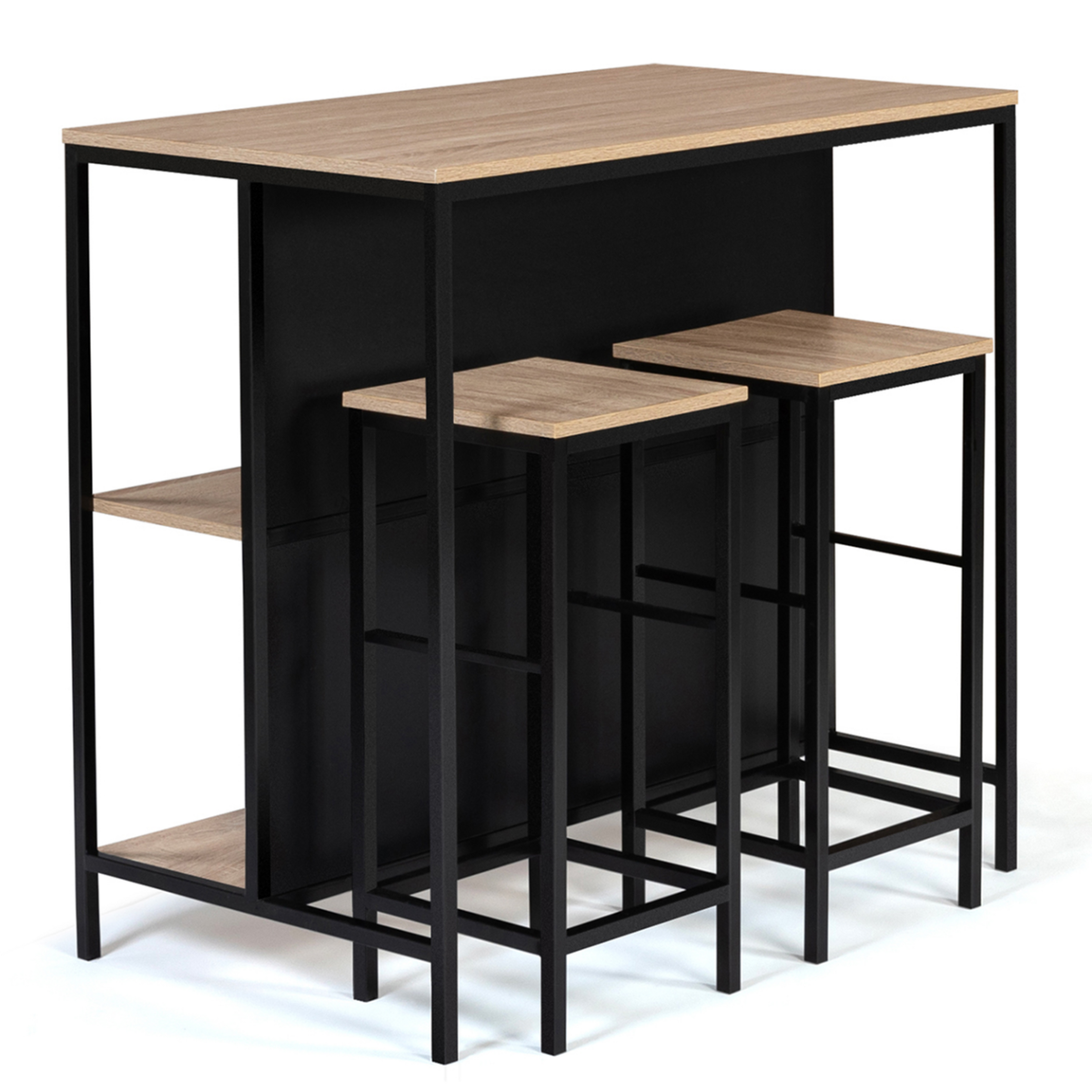 ID MARKET Ensemble table de bar îlot DETROIT et 2 tabourets design industriel