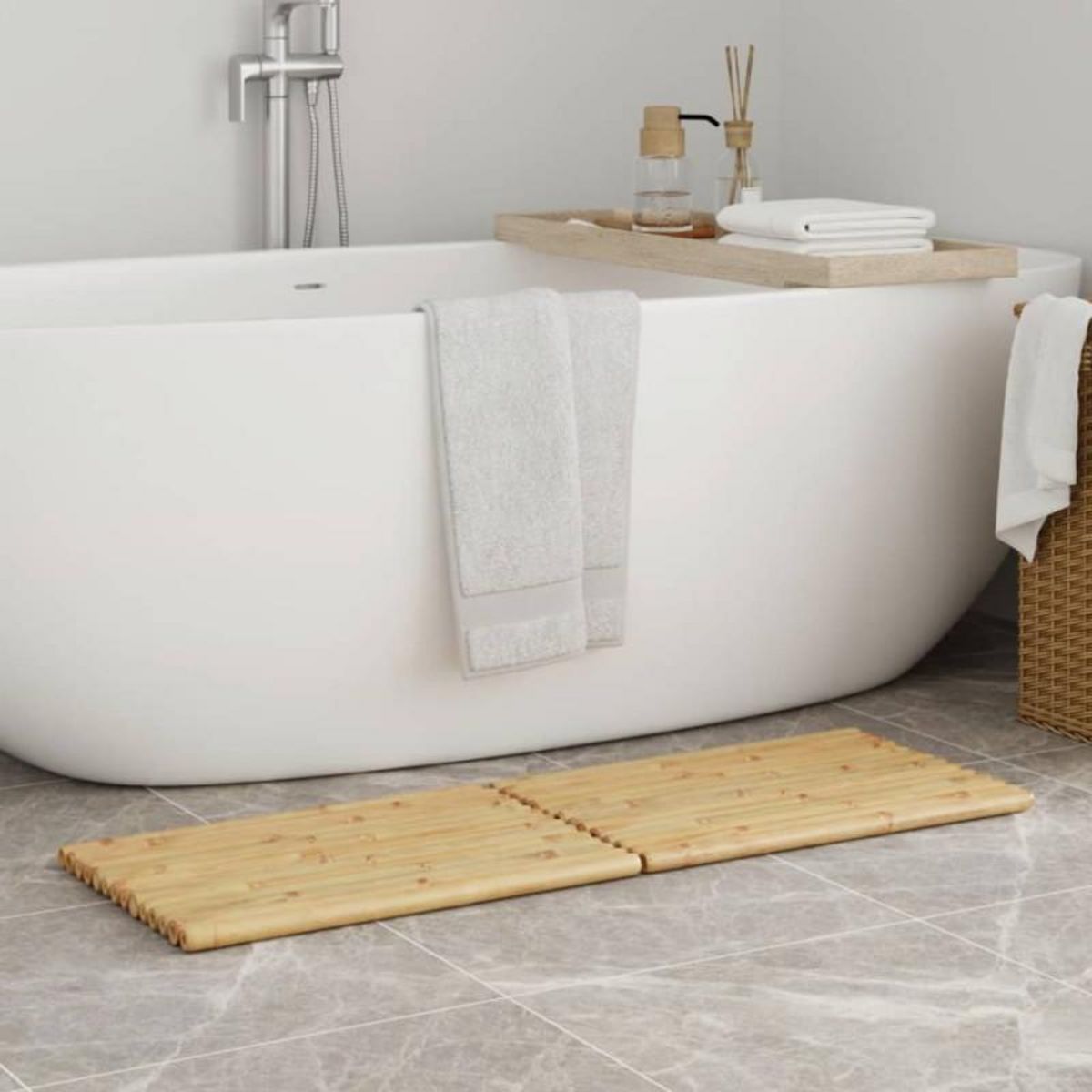 VIDAXL Tapis de bain 2 pcs 50x35 cm bambou