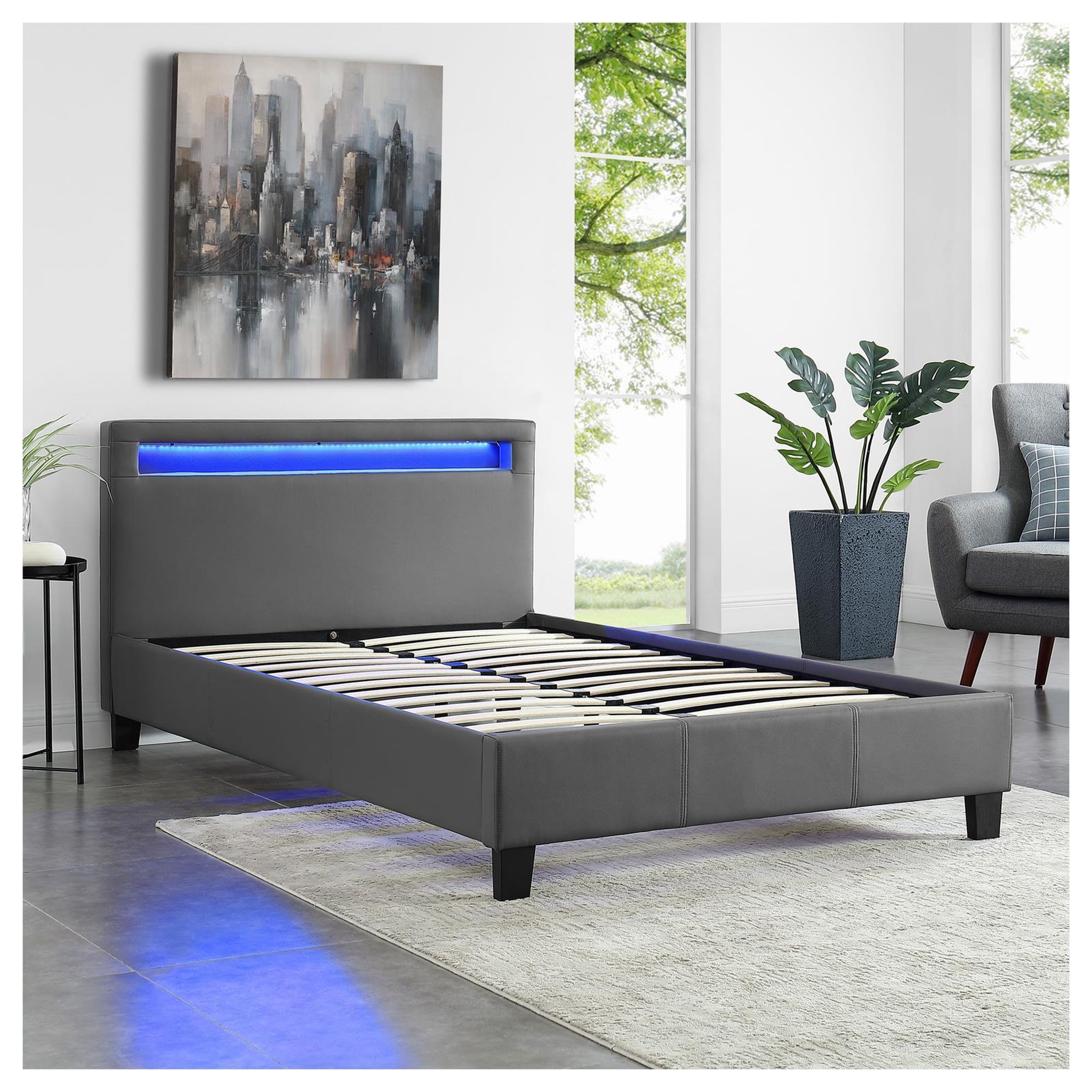 Voir la diapositive 4 : IDIMEX Lit LED simple MIIRANDO 120x190 cm, avec sommier, revêtement synthétique