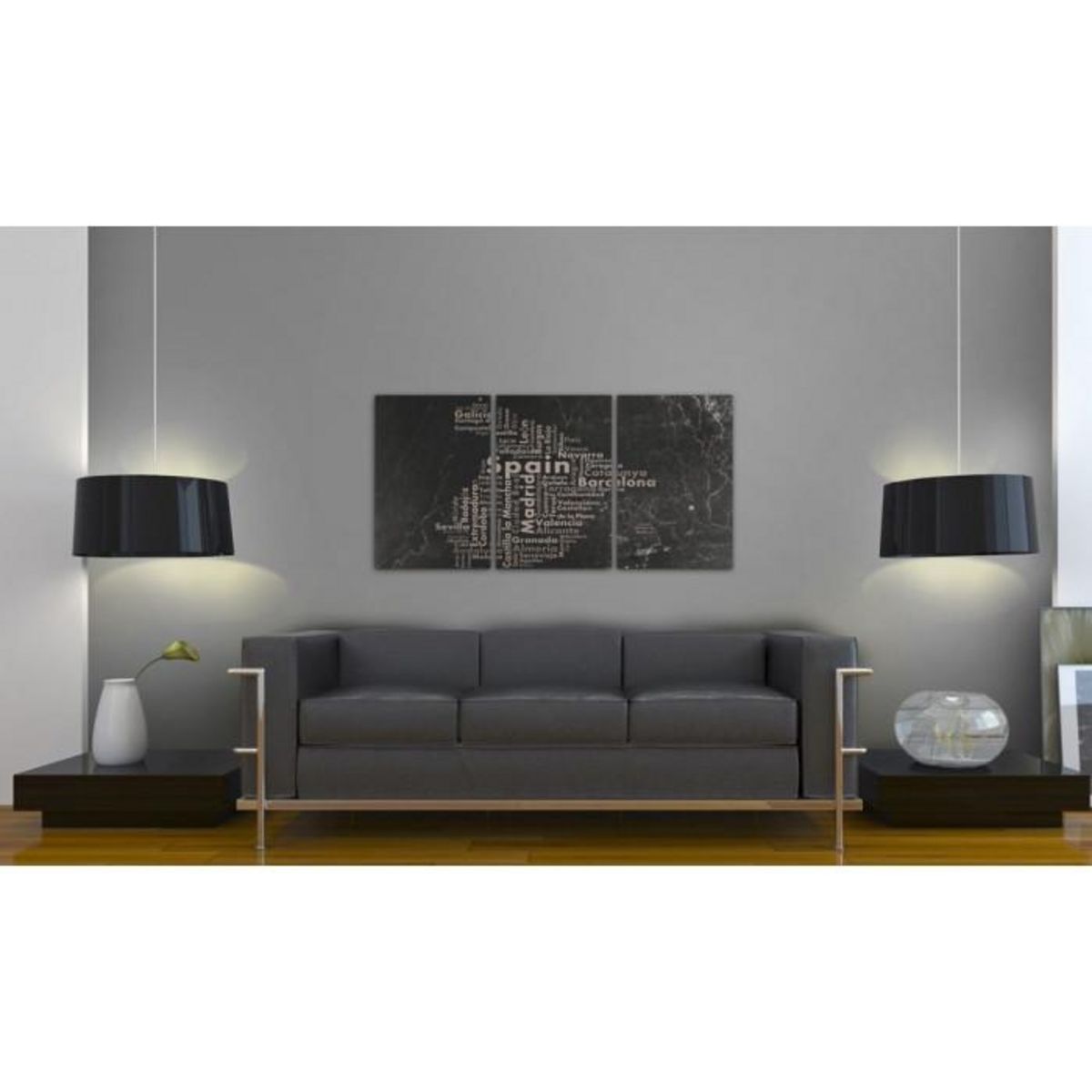 Paris Prix Tableau 3 Panneaux  Map of Spain on the Blackboard