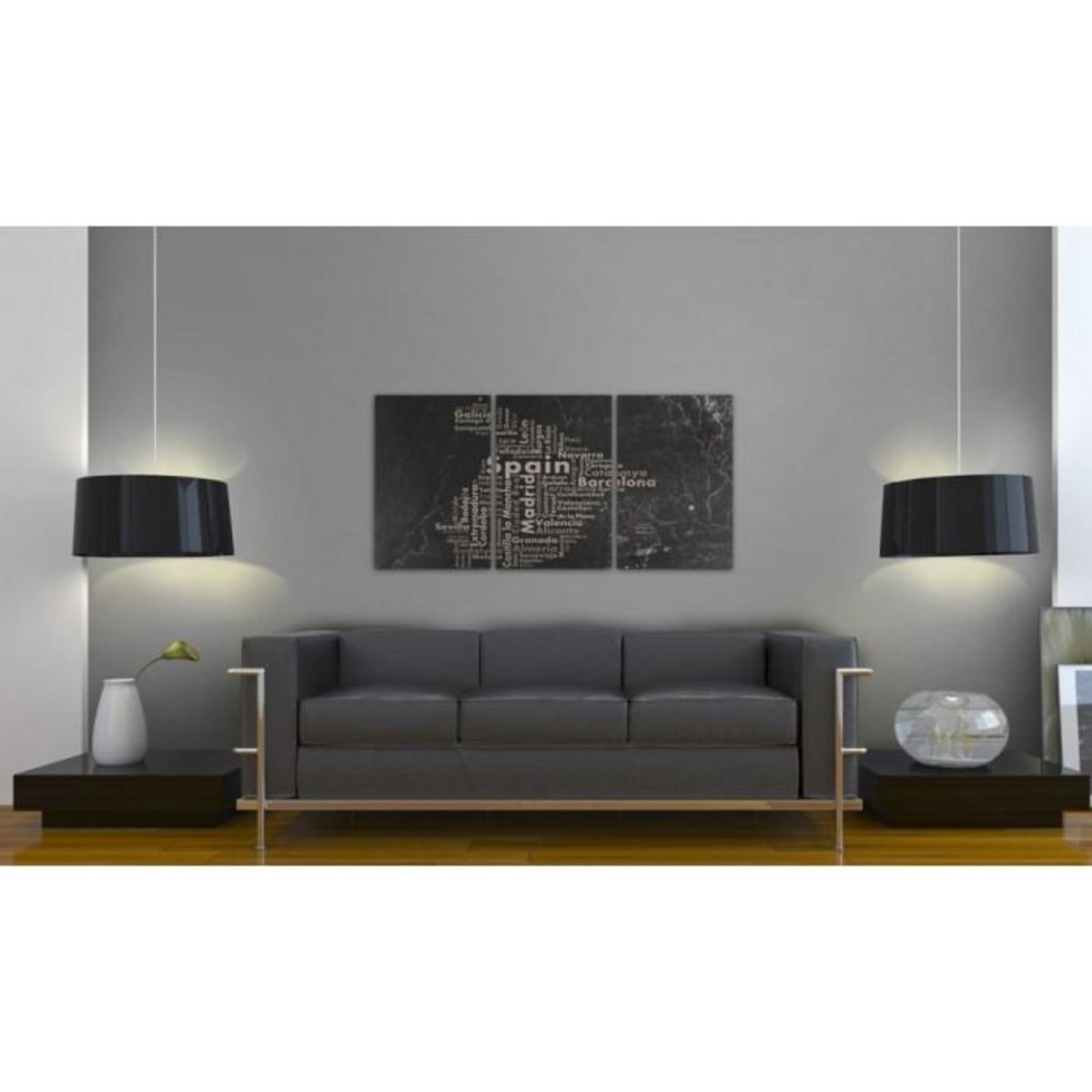 Paris Prix Tableau 3 Panneaux  Map of Spain on the Blackboard