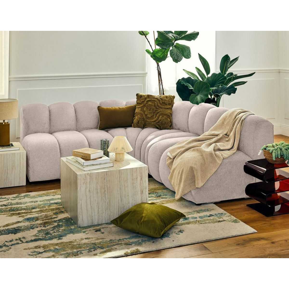 LISA DESIGN Debbie - canapé modulable d'angle réversible 4 places sans accoudoirs en tissu texturé