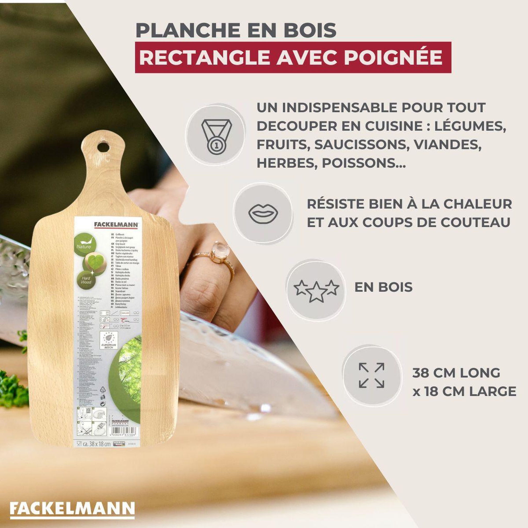 Voir la diapositive 3 : Fackelmann Ensemble de 4 Planches à découper en bois 38 x 18 cm Fackelmann Wood Edition