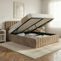 Voir la diapositive 2 : ID MARKET Lit coffre double ALBA avec tête de lit et sommier 140 x 190 cm velours taupe