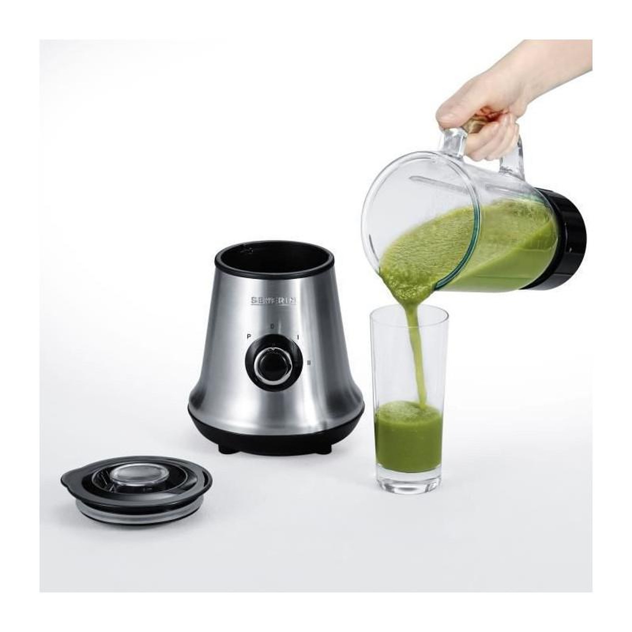 Voir la diapositive 2 : SEVERIN SEVERIN SM3734 Blender, recipient en verre d1L amovible, 2 vitesses + fonction pulse, 22 000 tours/min, range cable, inox / Noir