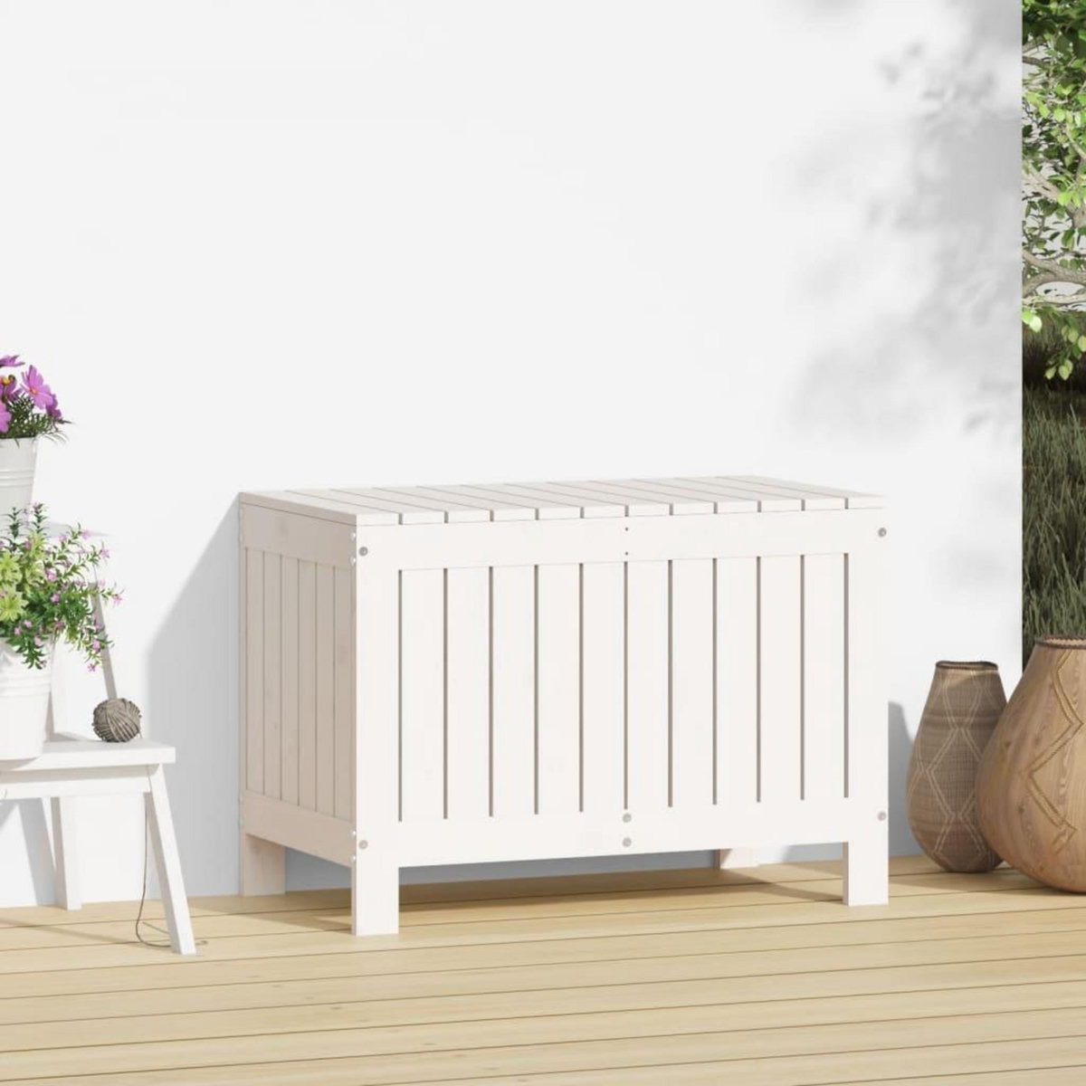 VIDAXL Boîte de rangement de jardin Blanc 76x42,5x54 cm Bois de pin