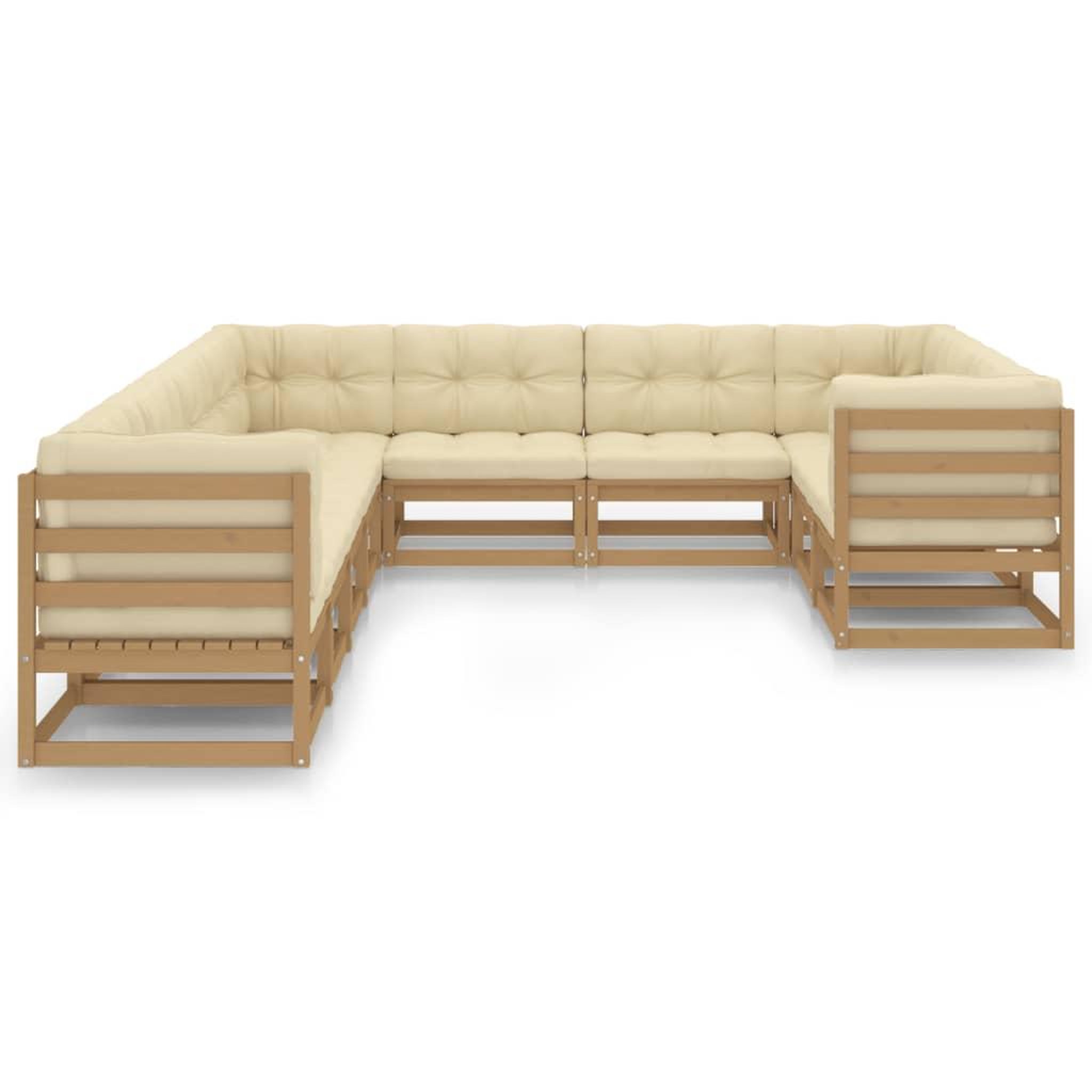 Voir la diapositive 3 : VIDAXL Salon de jardin 10 pcs avec coussins Marron miel Bois de pin