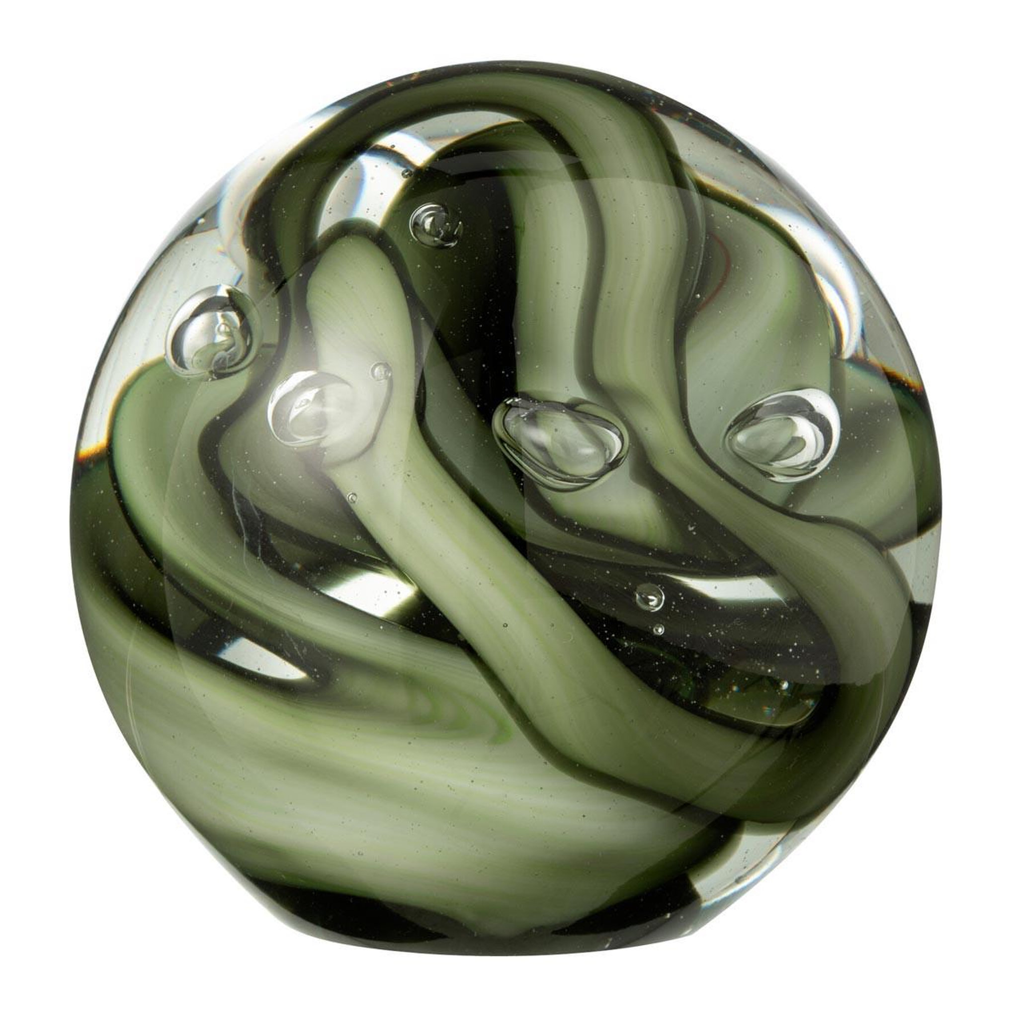J-LINE Presse-papier rond en verre  tornado  12cm vert