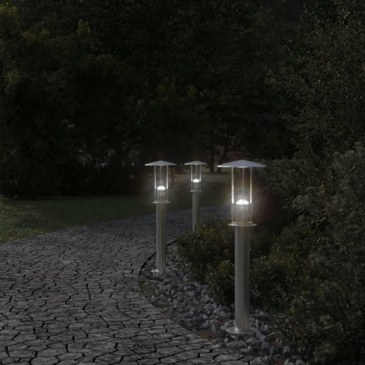 VIDAXL Lampadaires d'exterieur 3 pcs argente 60 cm acier inoxydable