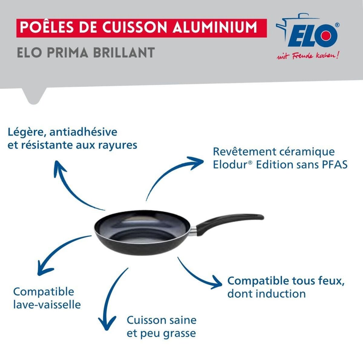ELO Ensemble de 1 Poêle de cuisson 20 cm et 2 faitouts 16 et 20 cm Elo Prima Brillant