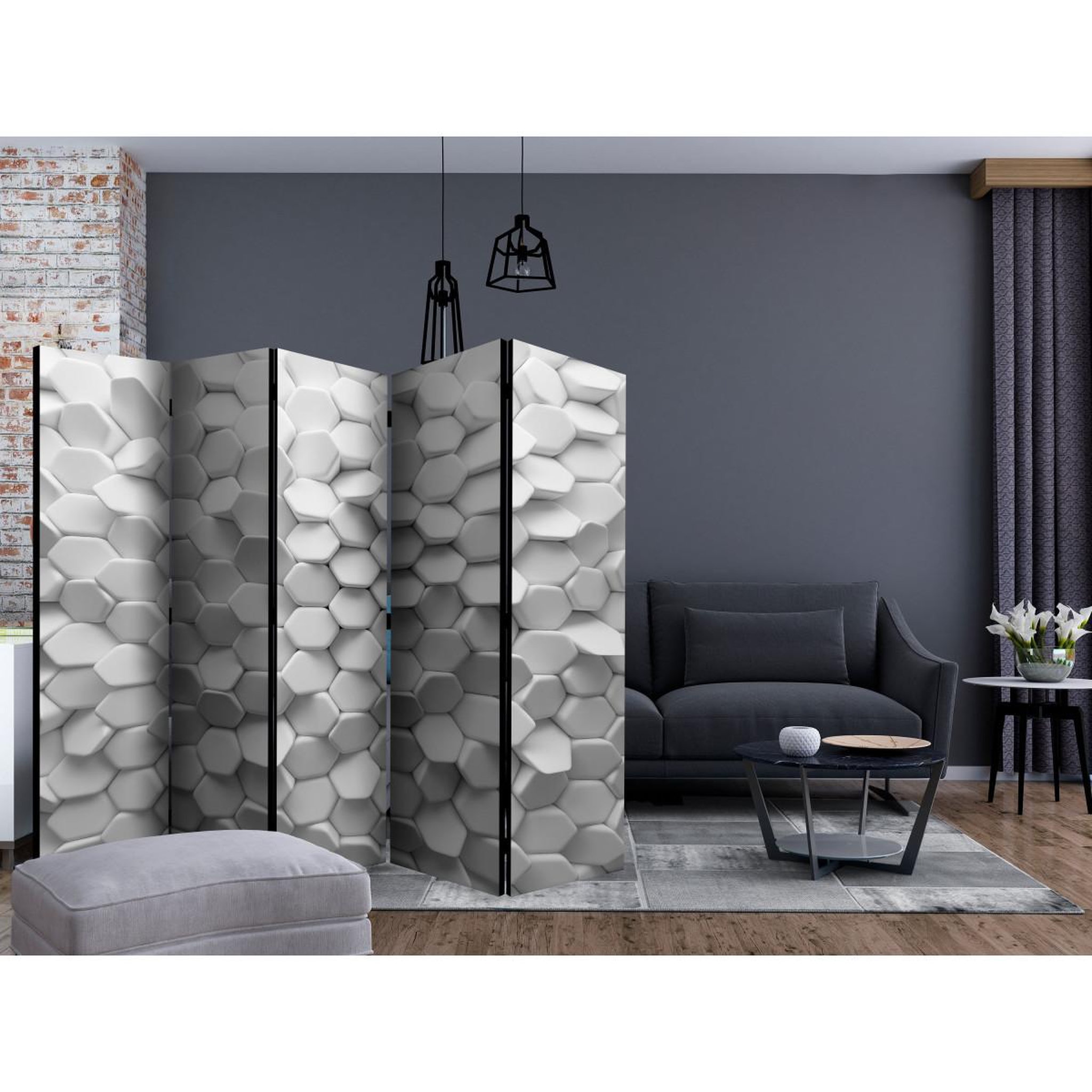 Voir la diapositive 2 : Paris Prix Paravent 5 volets  white mystery  172x225cm