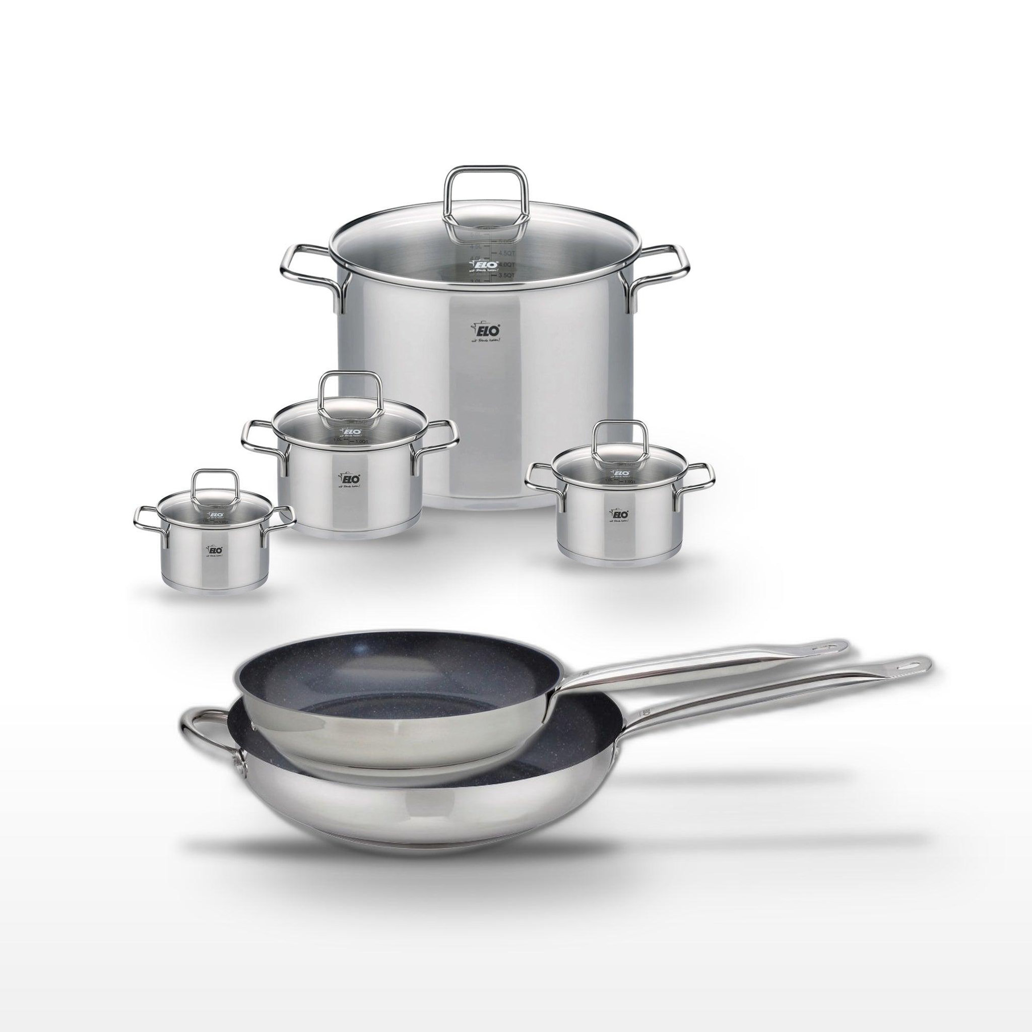 ELO Lot de 2 poêles 28/32 cm et 4 faitouts elo profi therm platinum