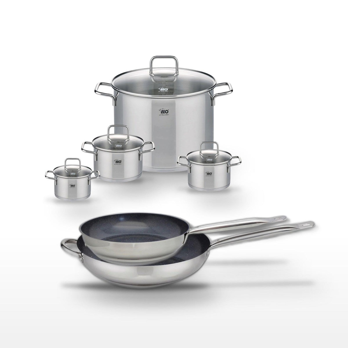 ELO Lot de 2 Poêles 28/32 cm et 4 Faitouts Elo Profi Therm Platinum