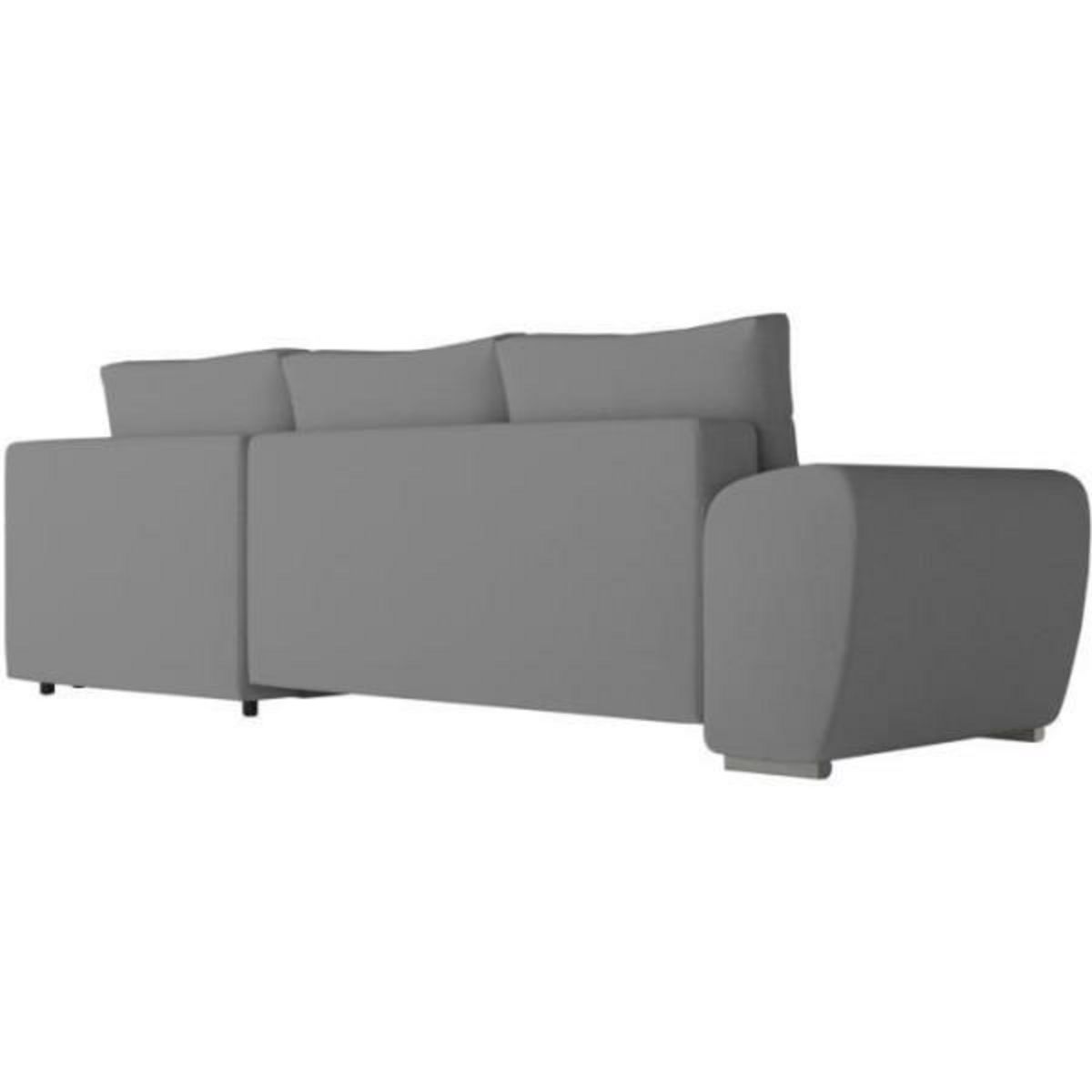 LOUNGITUDE Canapé d'angle droit 4 places convertible CASSANDRA avec coffre en tissu - Gris - L270 x P181 x H89cm - LOUNGITUDE