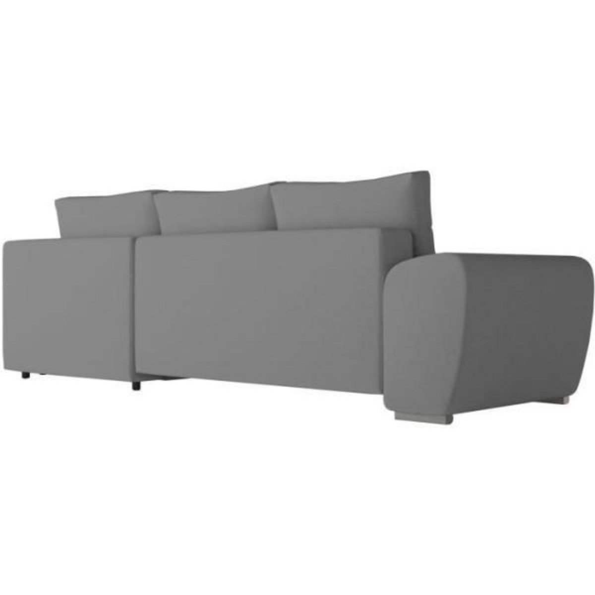 LOUNGITUDE Canapé d'angle droit 4 places convertible CASSANDRA avec coffre en tissu - Gris - L270 x P181 x H89cm - LOUNGITUDE