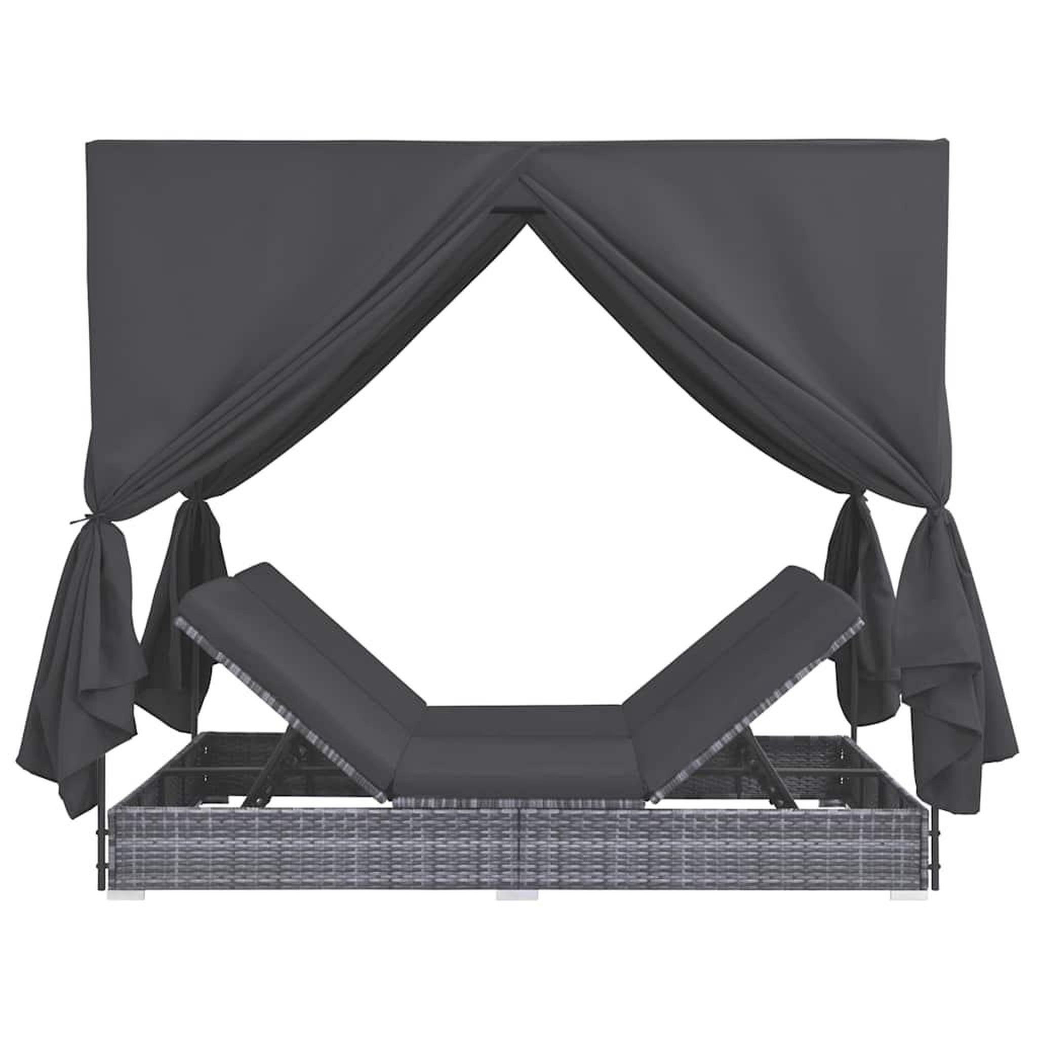 Voir la diapositive 4 : VIDAXL Chaise longue d'exterieur avec rideaux resine tressee gris