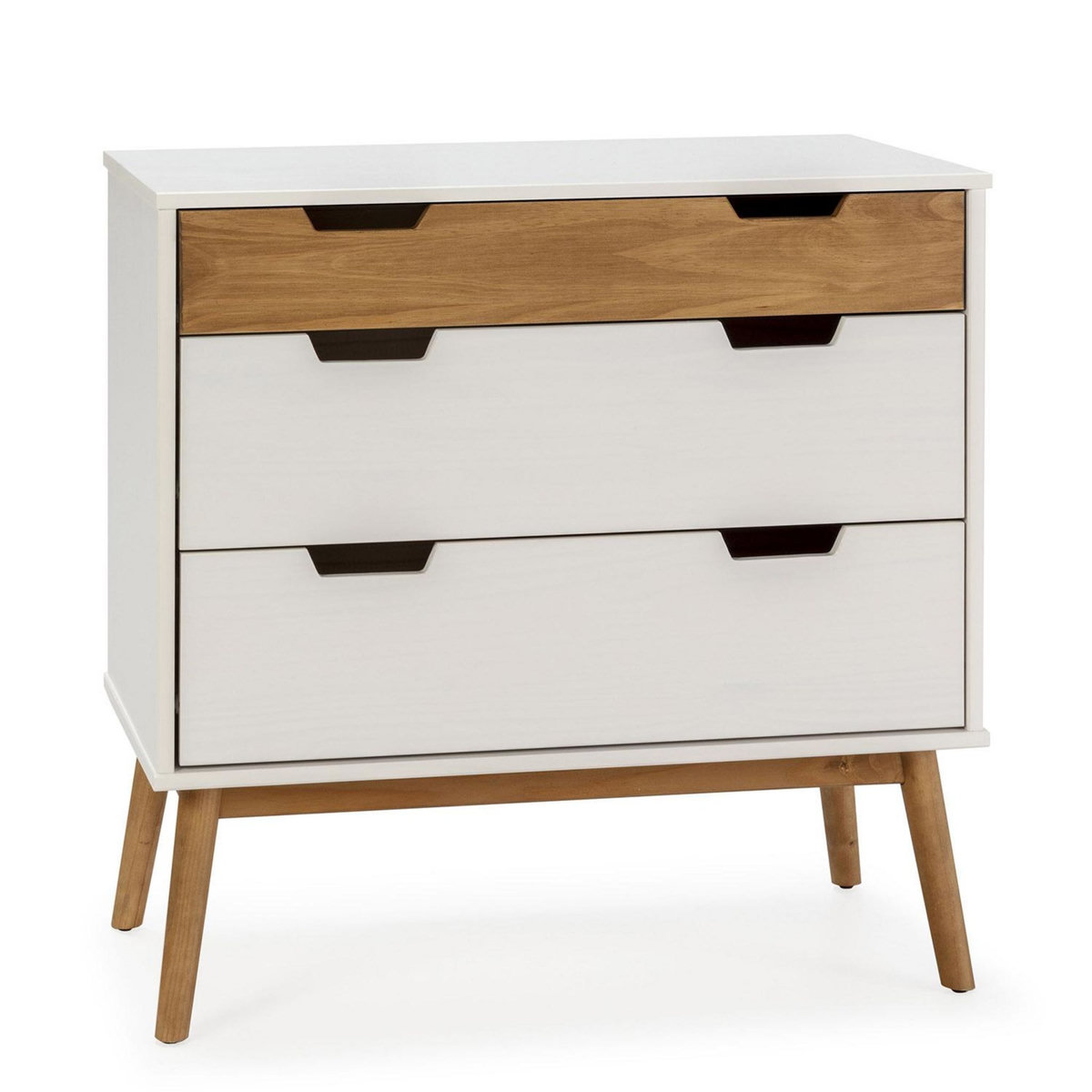 VS VENTA-STOCK Commode Baku 3 tiroirs couleur blanc/bois, 80 cm longueur