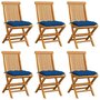 VIDAXL Chaises de jardin avec coussins bleu 6 pcs Bois de teck massif