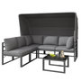 Voir la diapositive 1 : MERAX Salon de jardin 5 places en fer avec table auvent, coussins polyester qualité, gris