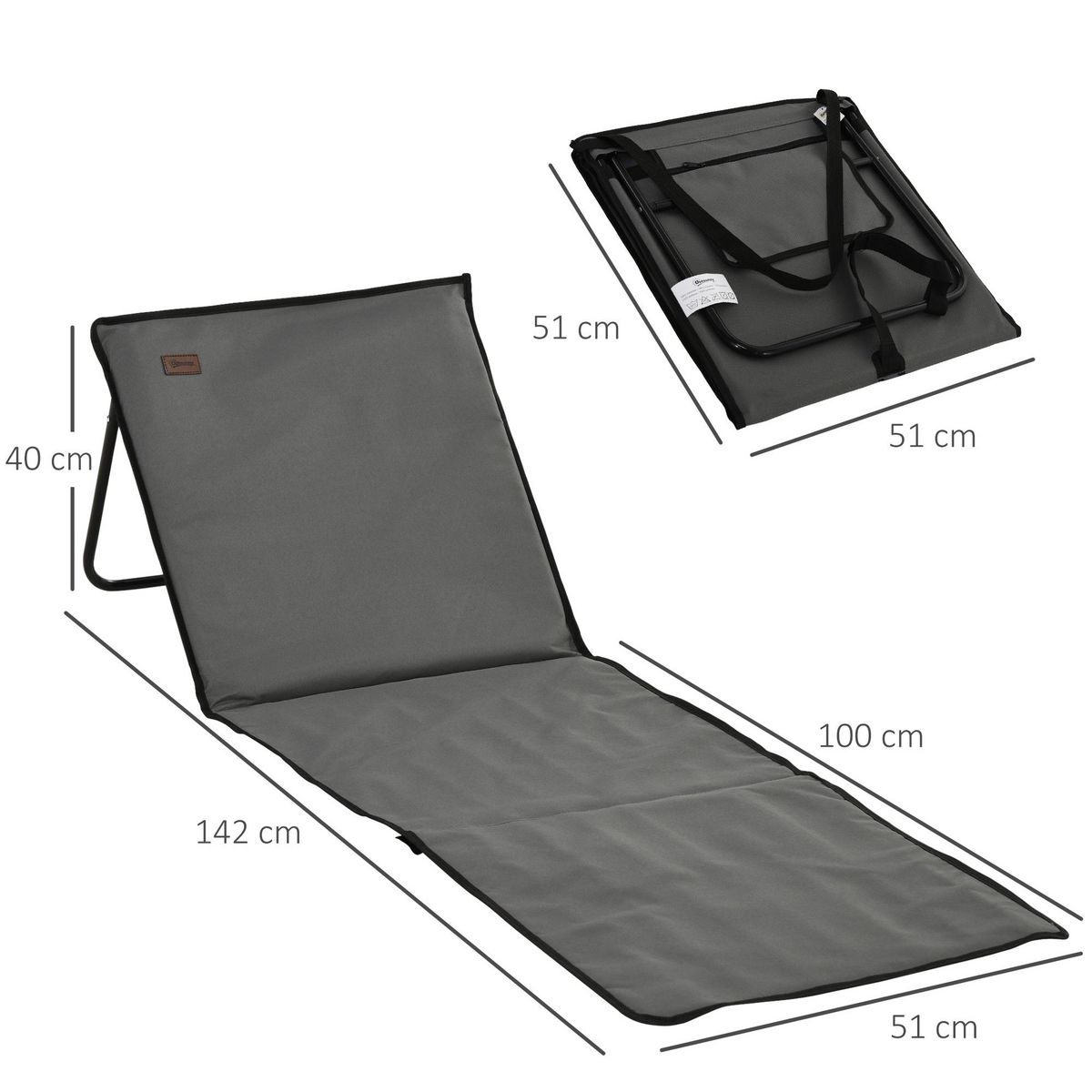 OUTSUNNY Lot de 2 tapis de plage rembourrés pliables - matelas de plage - dossier inclinable, rangement - métal polyester gris