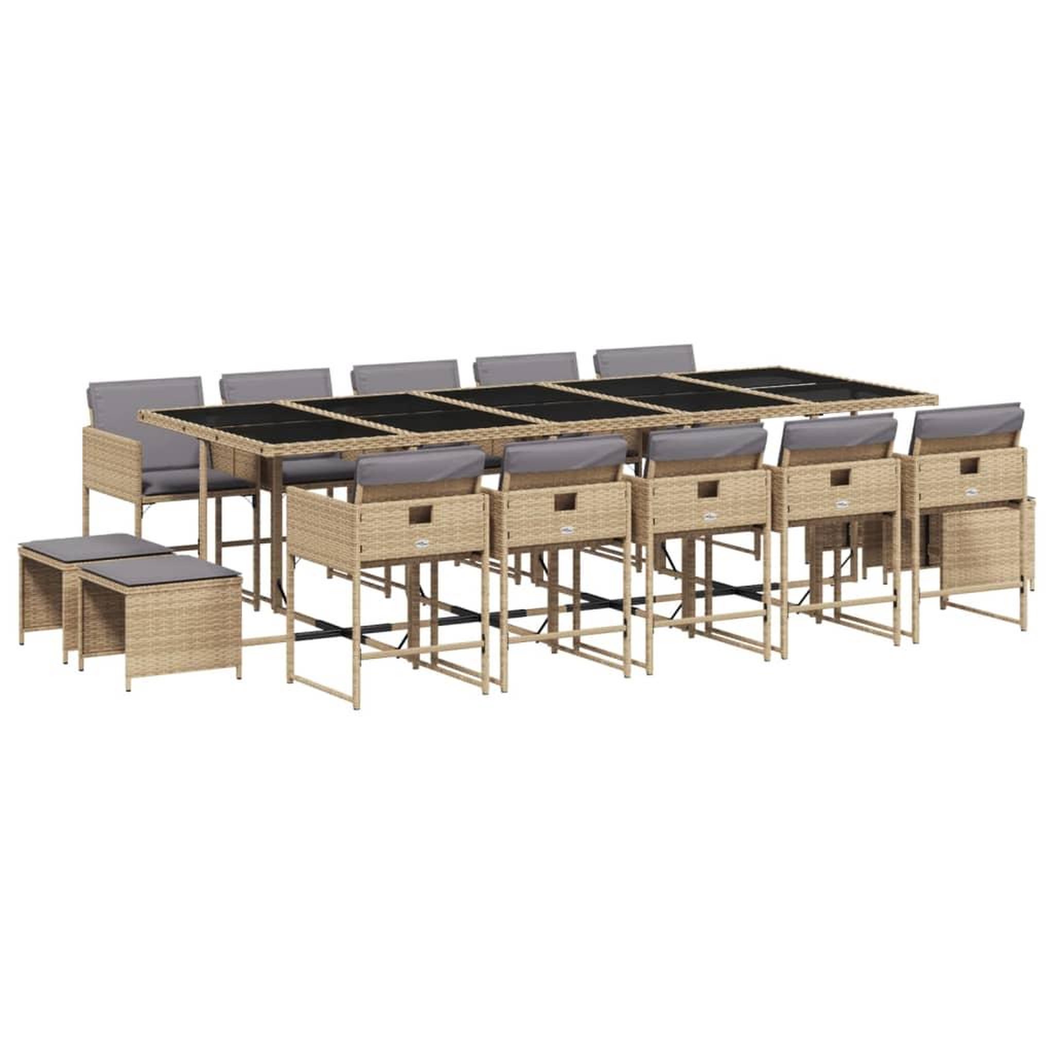 Voir la diapositive 2 : VIDAXL Ensemble a manger de jardin et coussins 15 pcs melange beige