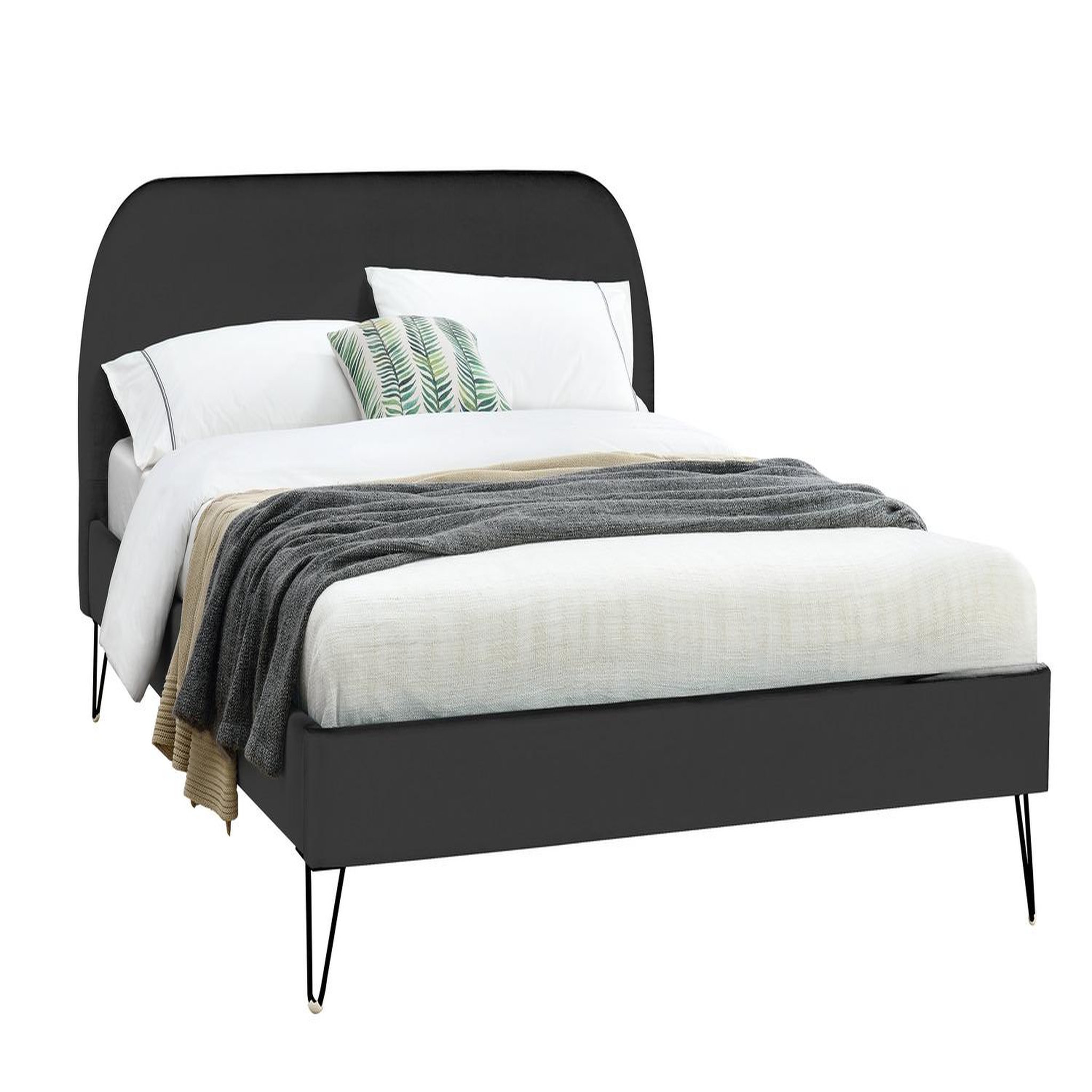 Voir la diapositive 5 : CONCEPT USINE Lit 140 x 190 cm en velours noir et pieds noirs PHOENIX