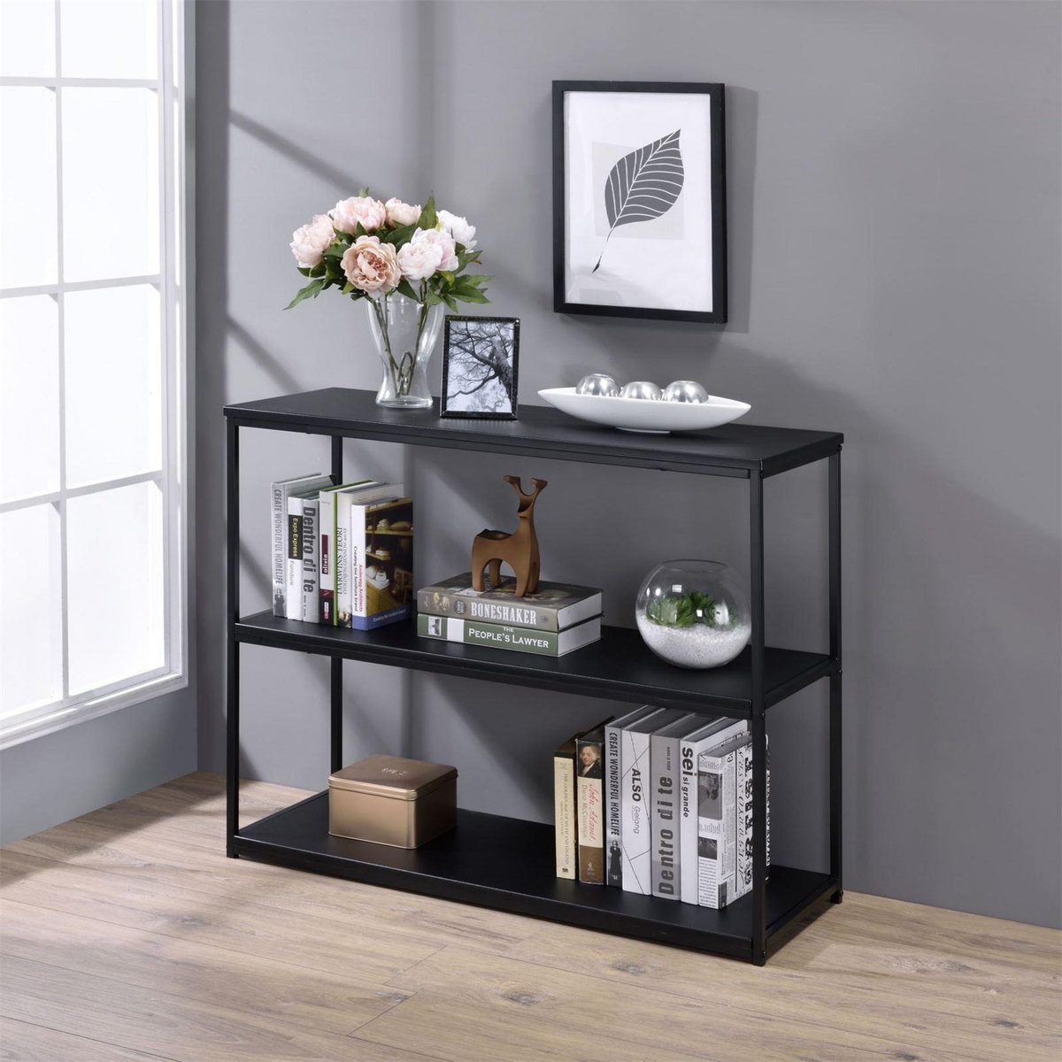 IDIMEX Etagère SENDAI, en métal noir avec 3 tablettes