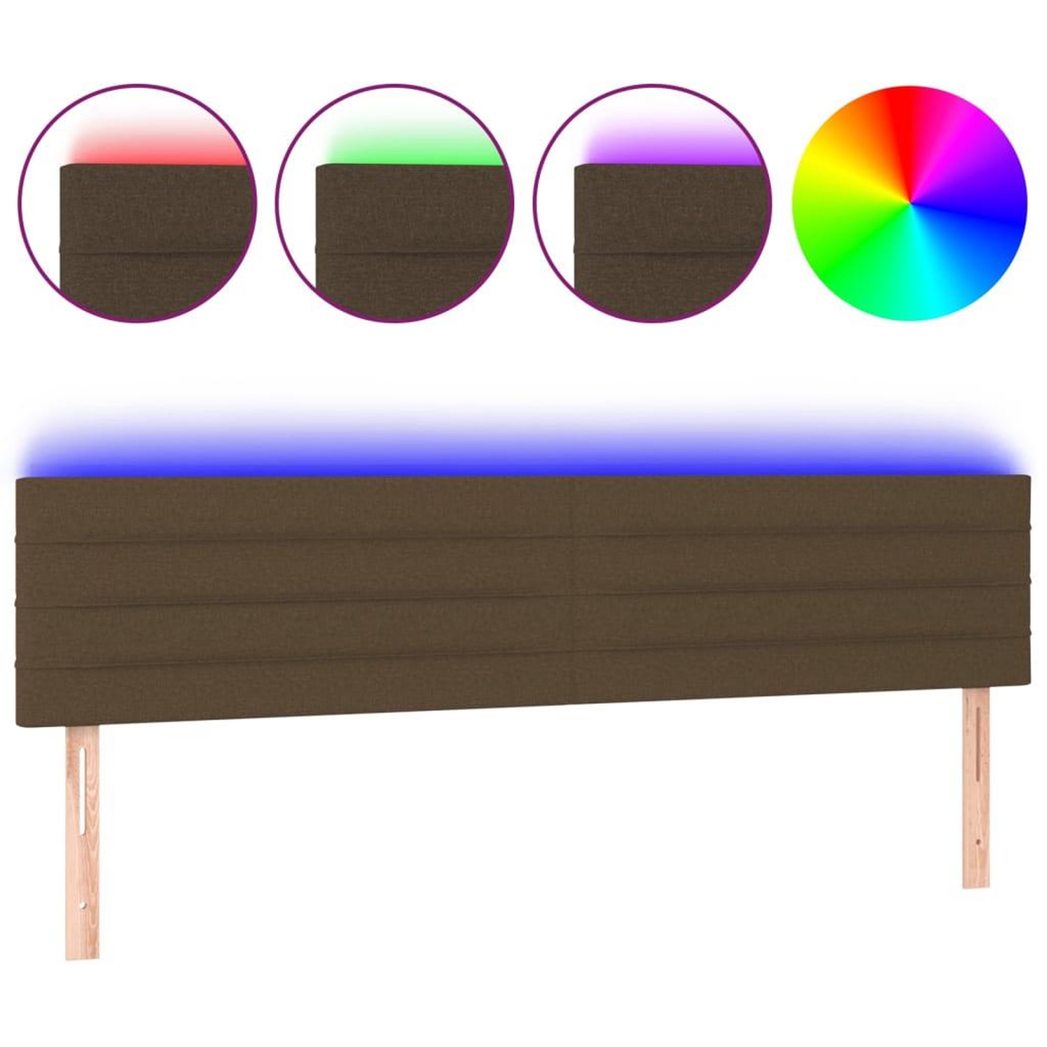Voir la diapositive 2 : VIDAXL Tete de lit a LED Marron fonce 200x5x78/88 cm Tissu