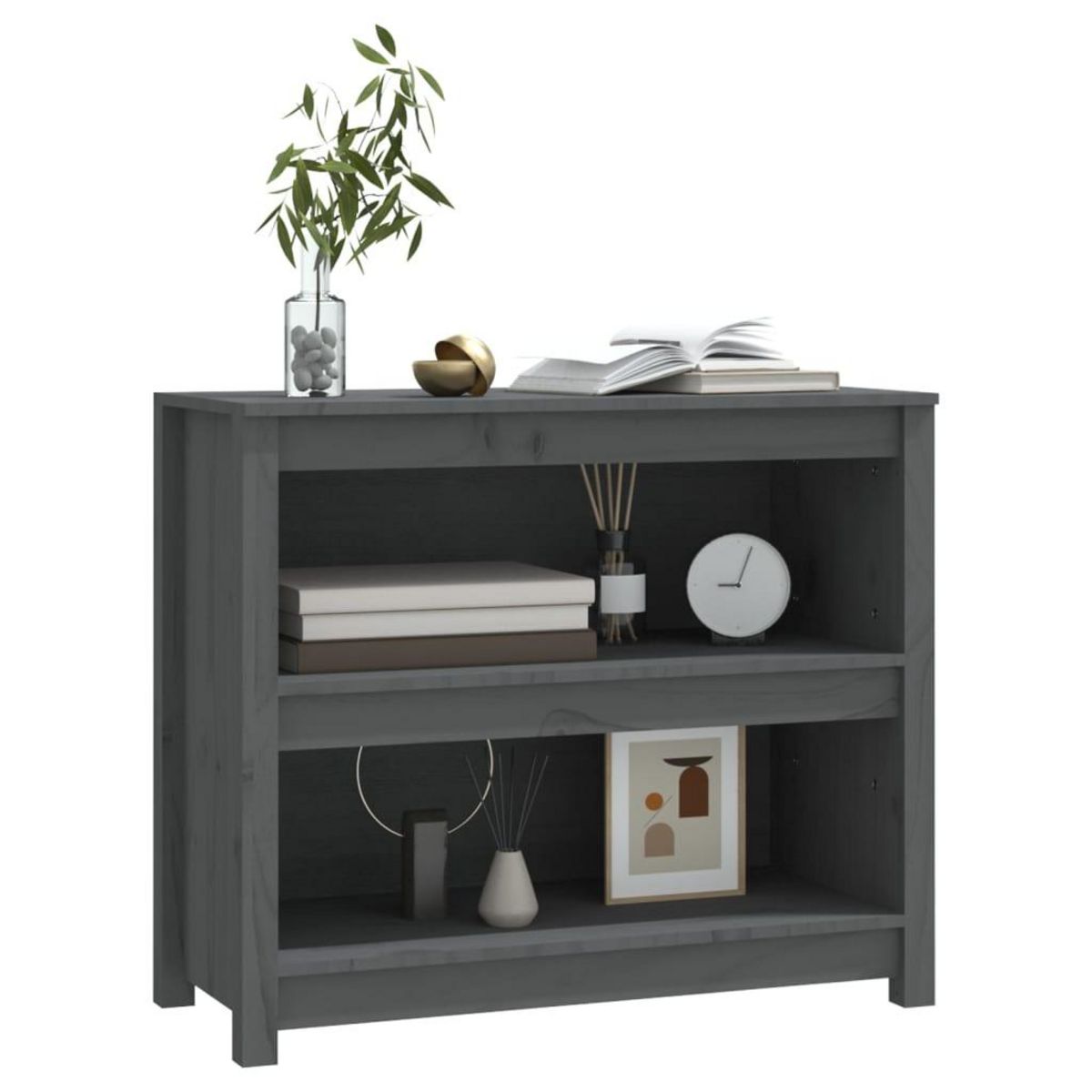 VIDAXL Bibliotheque Gris 80x35x68 cm Bois de pin massif