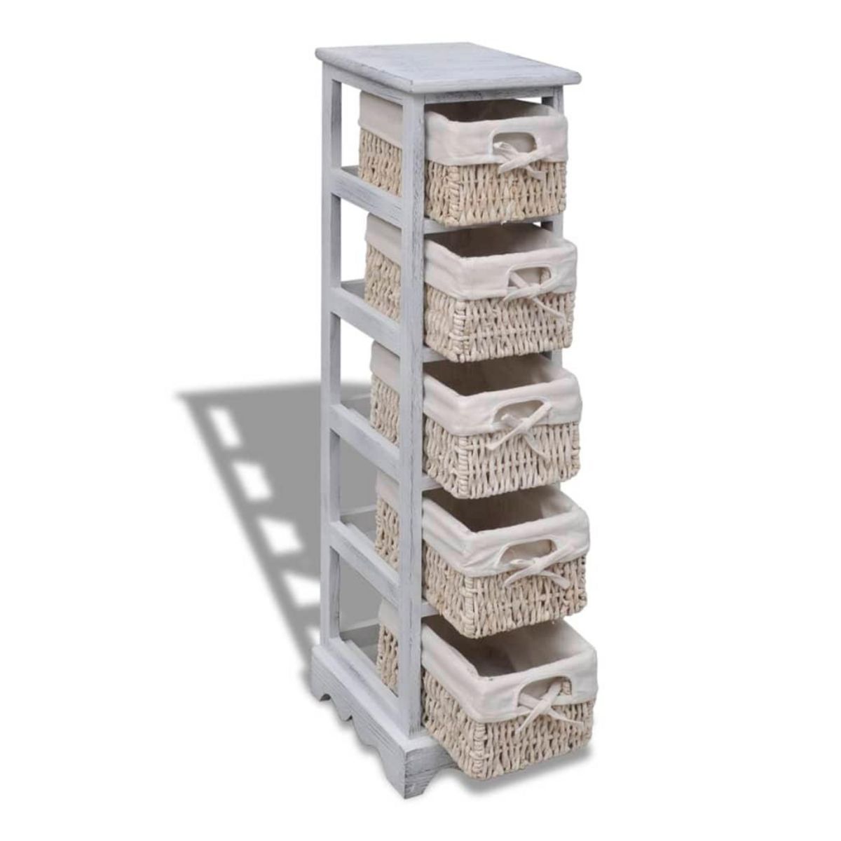 VIDAXL Etagere de rangement en bois 5 paniers en tissage Blanc